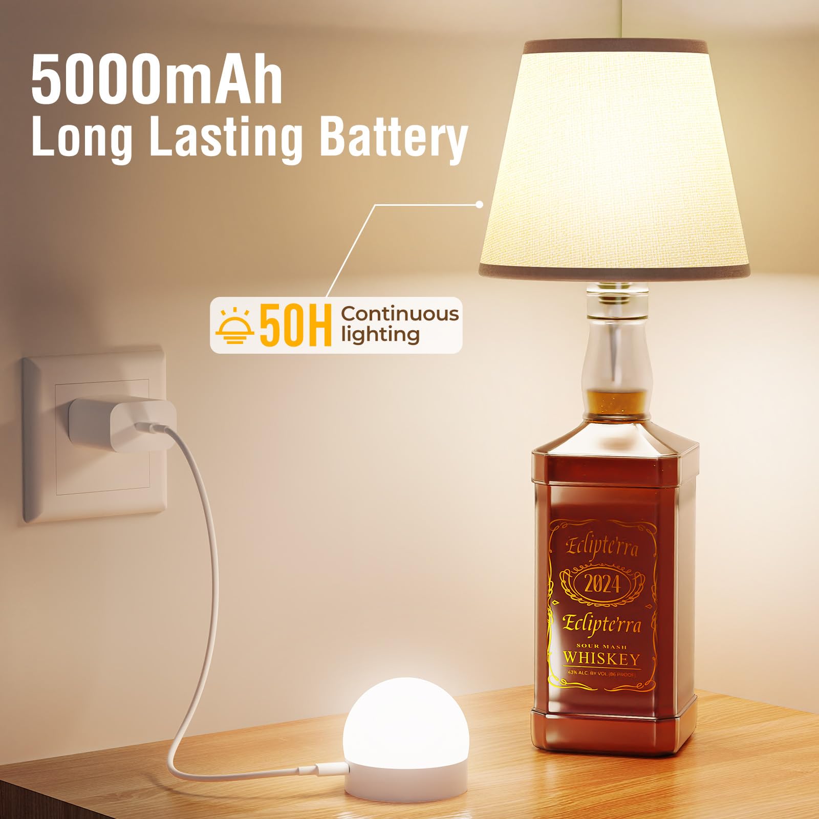Eclipterra Cordless RGB LED Bottle Lamp Shade, 5000mAh Battery, Portable for Indoor/Outdoor, Beige, 1 Pack, Model EC-Wall Sconce 01