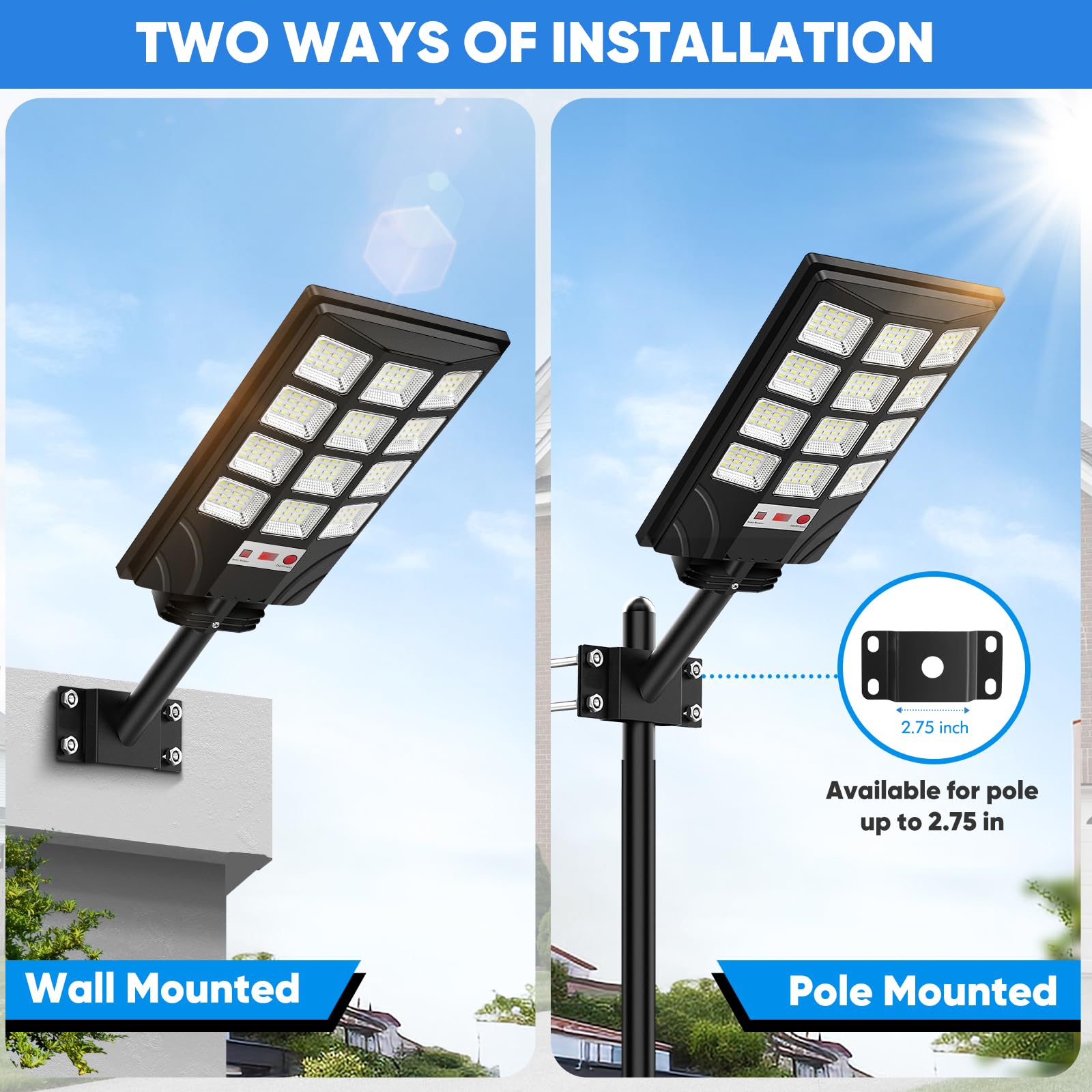 Brightever Solar Street Light Outdoor, 20000LM, 6500K, Waterproof, Motion Sensor, 2-Pack, Black, Model SZ-24001L-2