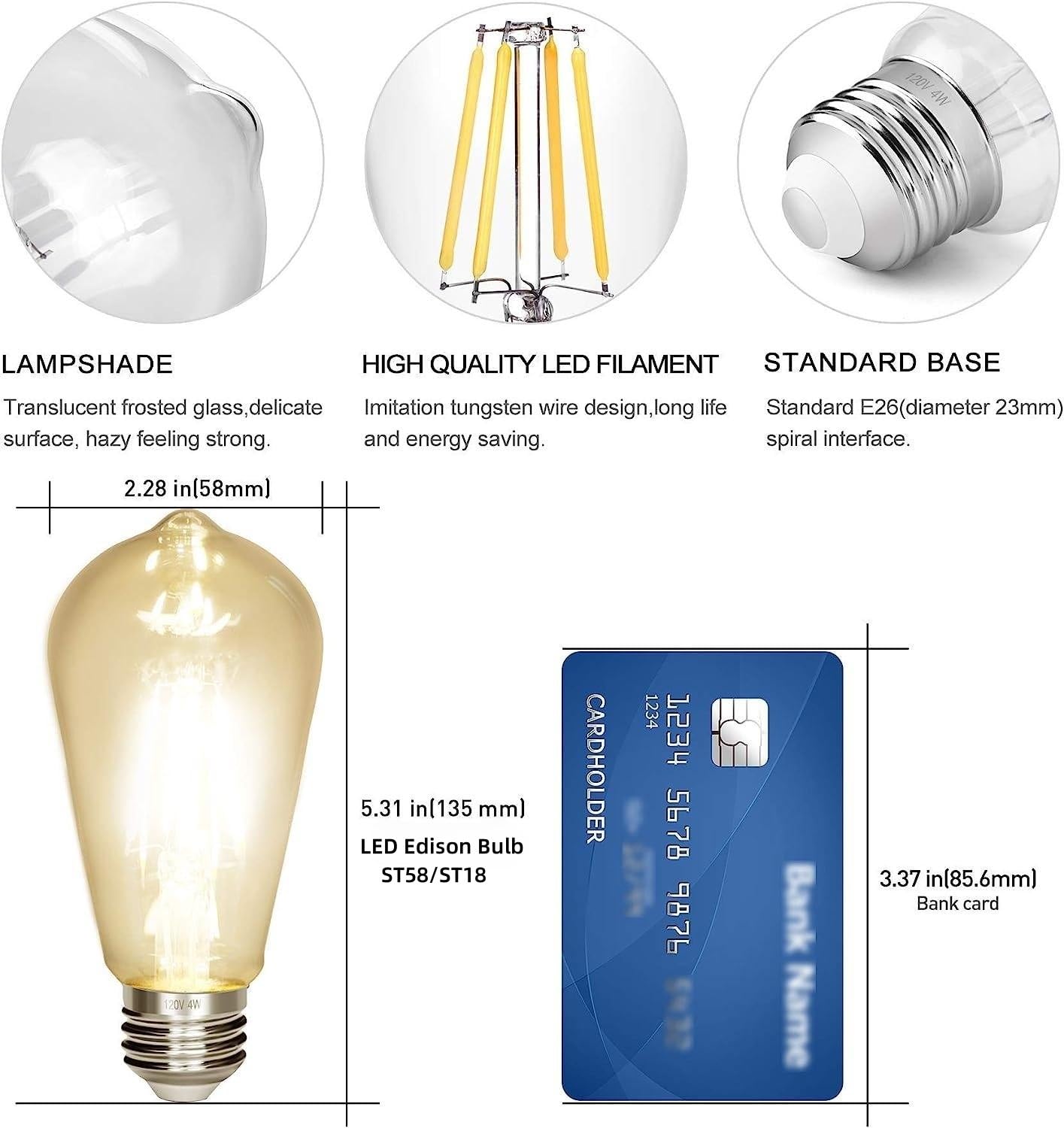 NOTOC LED Edison Bulb 40W Vintage Glass Warm White 2700K Pack of 12 Non-Dimmable 450 Lumens