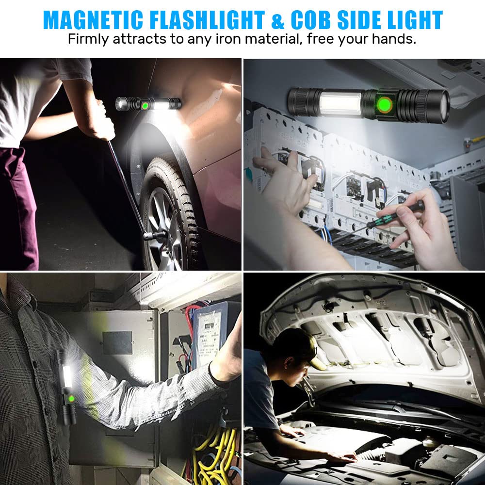 Spriak Rechargeable LED Flashlight, Super Bright, USB, Zoomable, Waterproof, 4.7 In, Black, Model SDT-USB006-P2