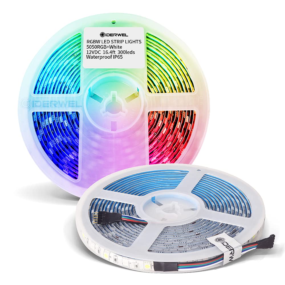 GIDERWEL RGBW LED Strip Light 16.4ft SMD5050 Flexible 12V Dimmable Color Changing Tape Light Model ZC05M