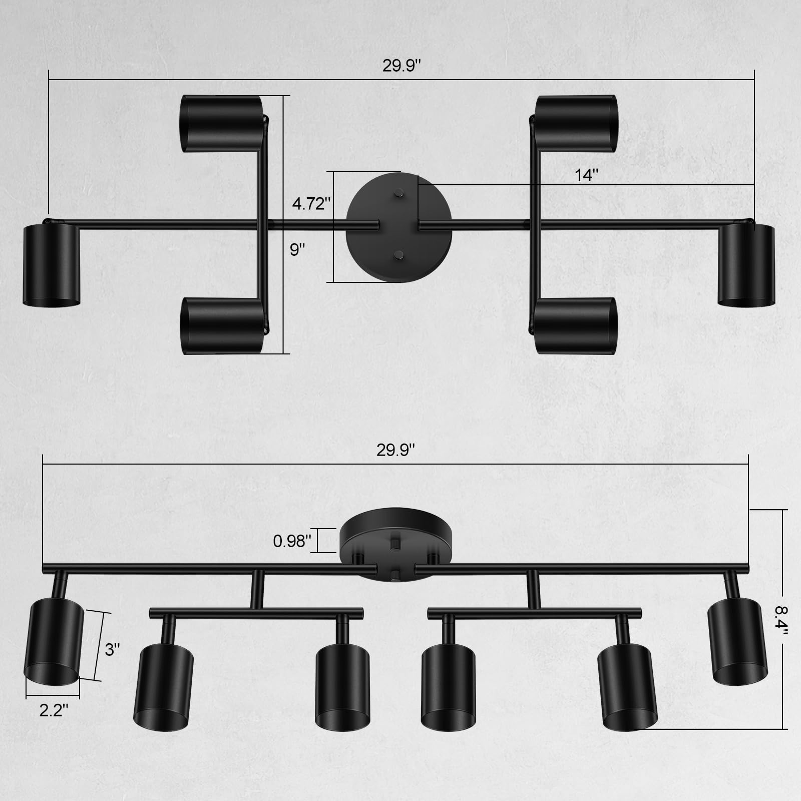 Boostarea 6 Light Track Lighting Kit, Black 6 Way Ceiling Spot Lighting, Center Swivel Track Light Heads, Flexibly Rotatable Lig