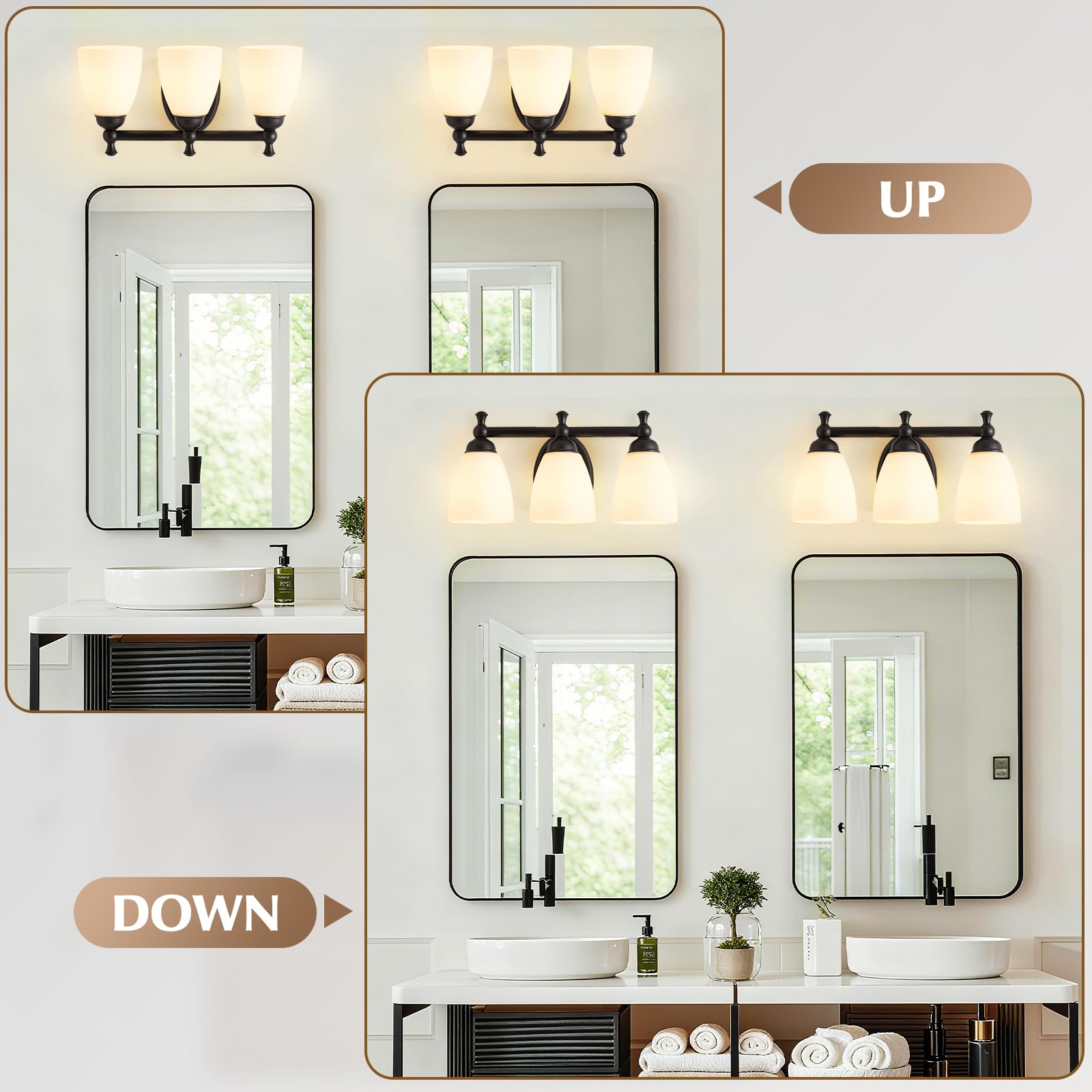 EJIAXIN 3-Light Modern Vanity Light Fixture, Black Metal Bathroom Wall Sconce, Model 147