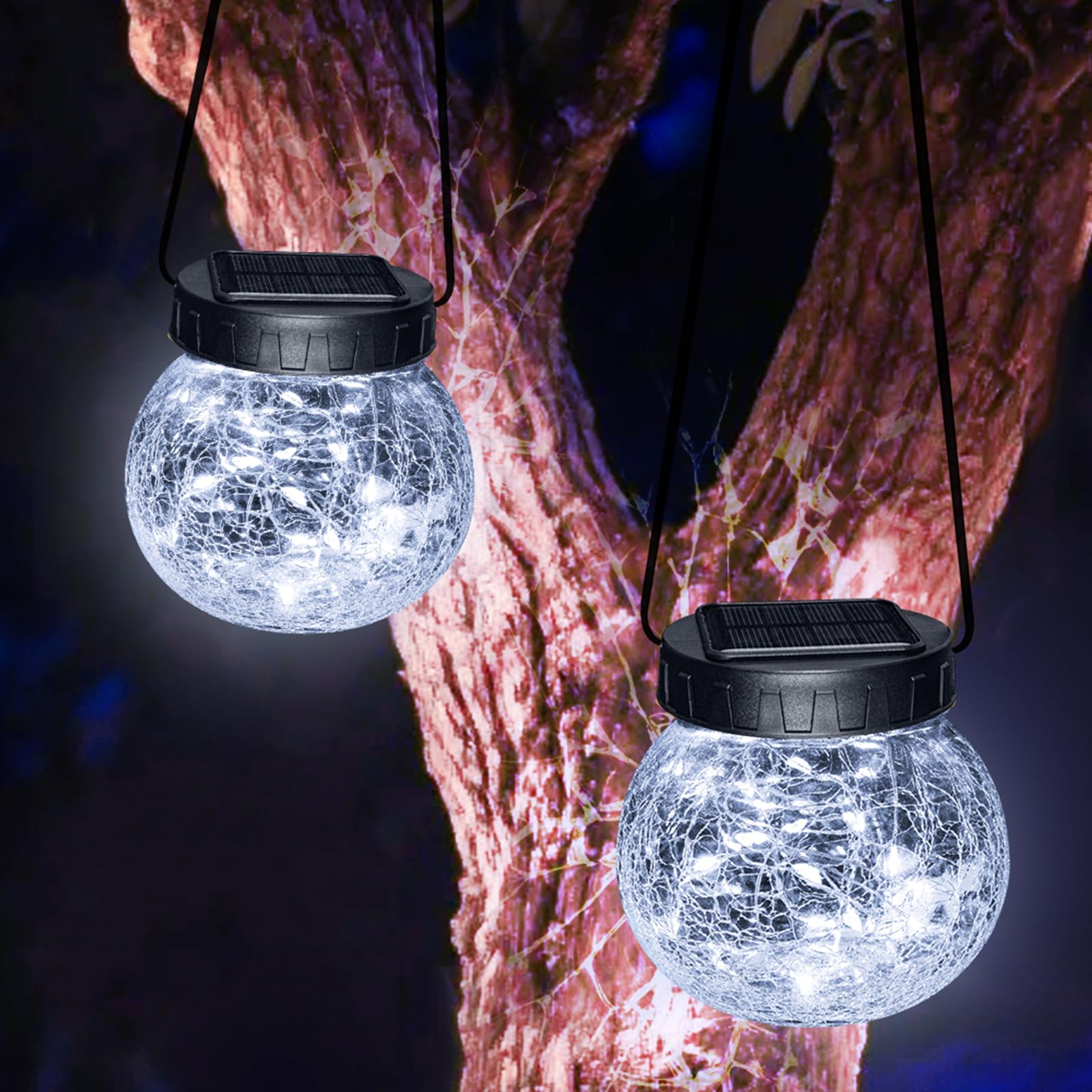 Kolpop Solar Lanterns Outdoor Waterproof 2 Pack  Hanging Solar Lights With 30 Led   ed Glass Hanging Globes For Garden Patio Fence Yard Christmas Tree Decoration  Cold White