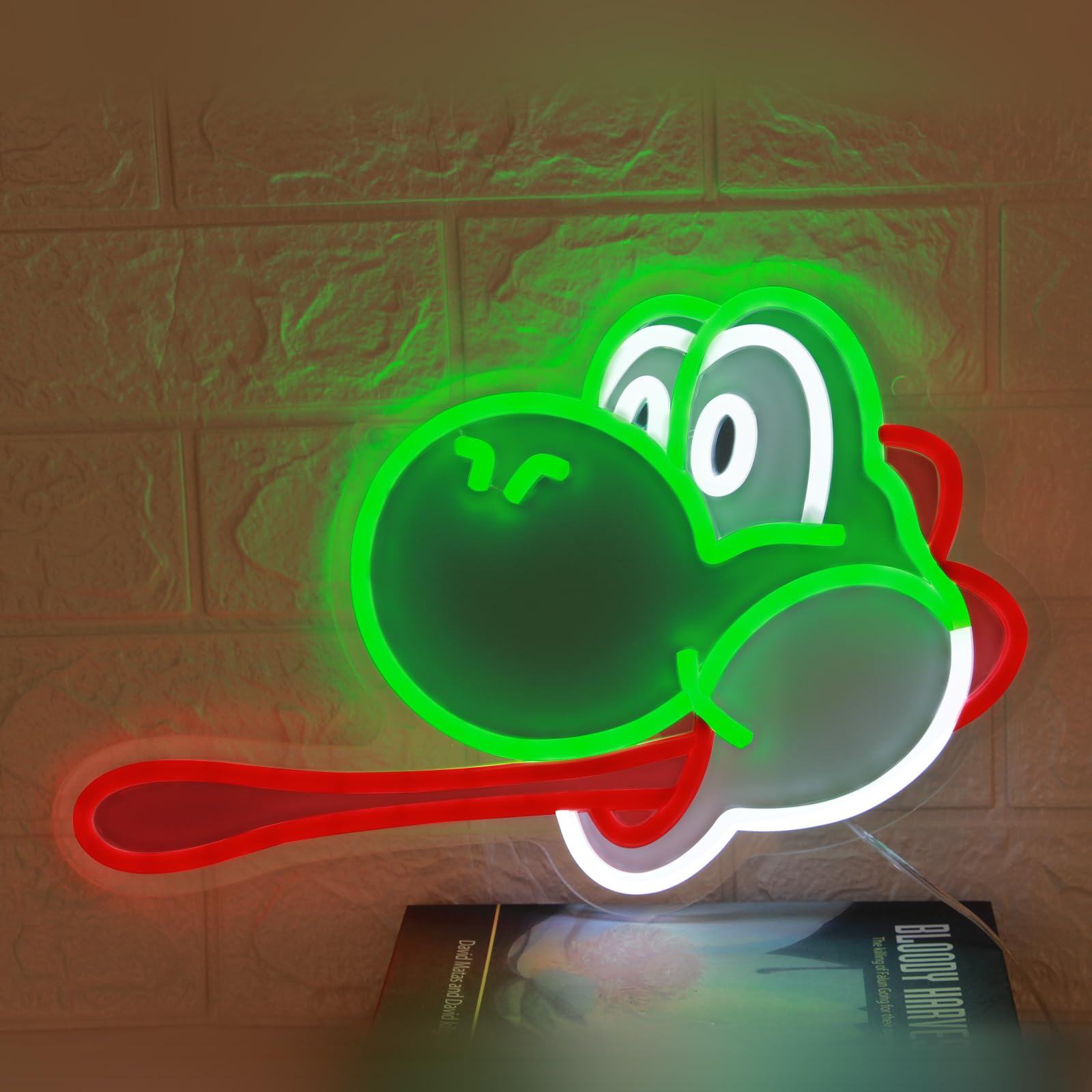 FRIFUN Mario Neon Sign LED Light 16in Acrylic Yoshi USB Powered with 10 Brightness Settings for Bedroom Wall Decor