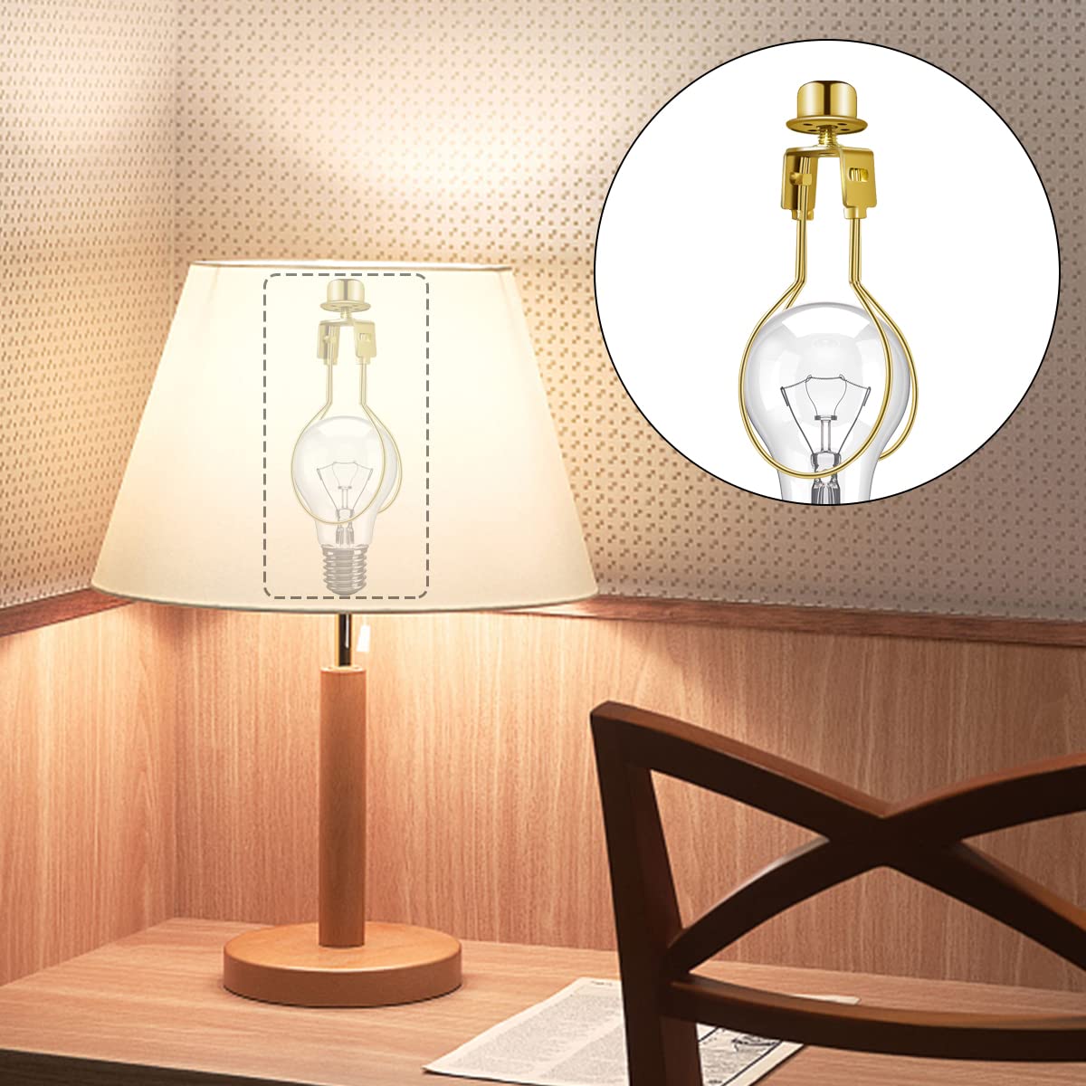 Yuntop Lamp Holder For Clip-On Light Bulbs, Metal, Gold, 1.2 X 2.1 X 4.3, Includes Finial, Diy Adapter For Shades