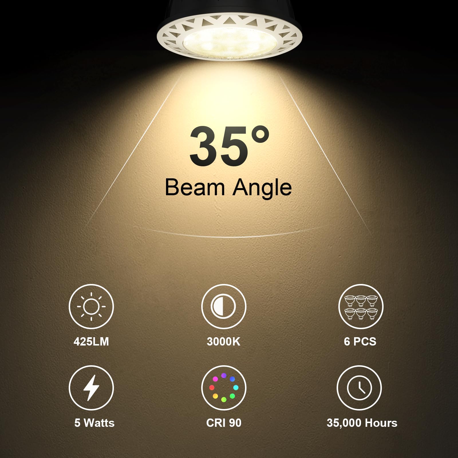 Mr16 Led Bulbs, 5W (35-Watt Equivalent) 3000K Warm White Light Bulb 425Lm Gu5.3 Bi-Pin Base, 12V Low Voltage Mr16 Bulb For Indoo