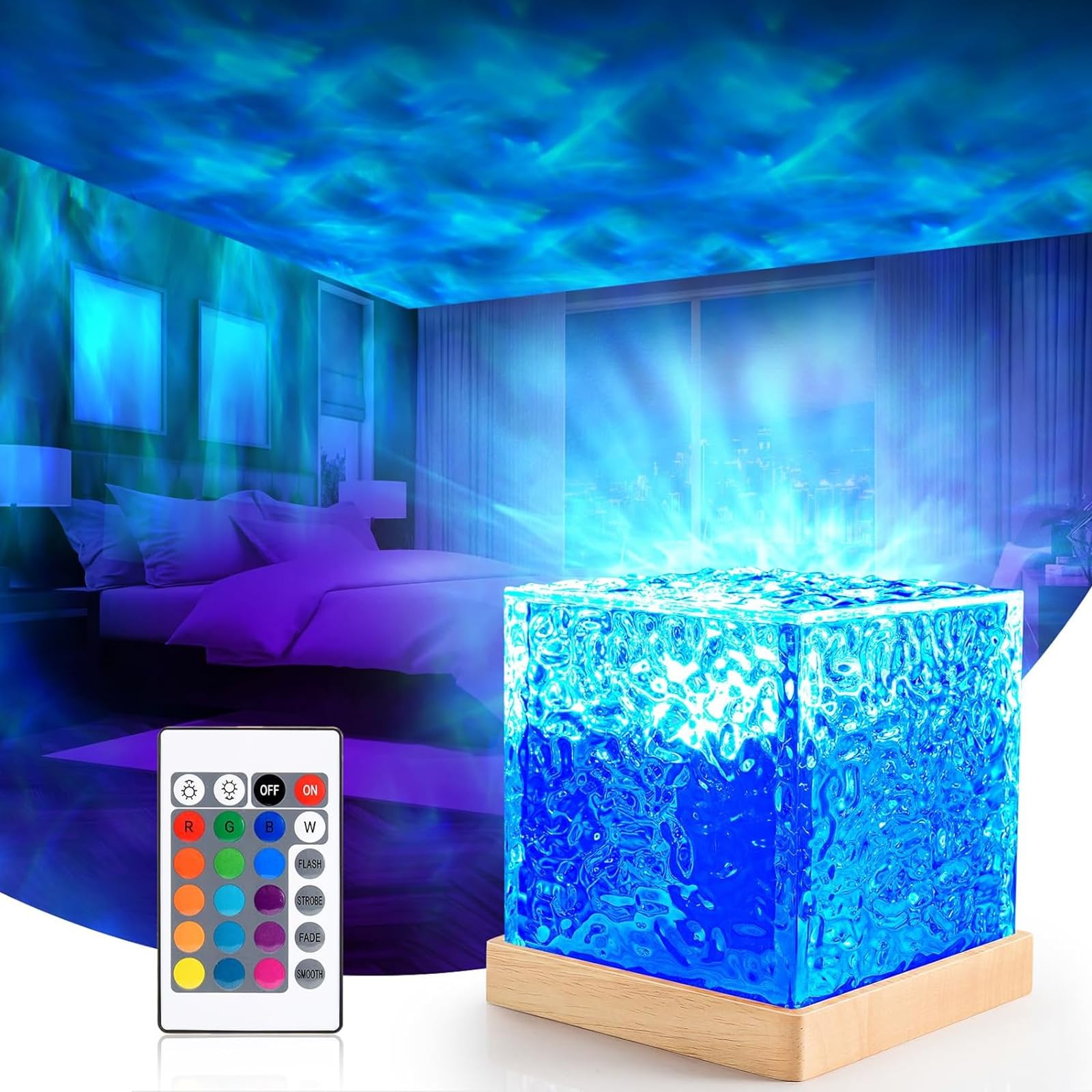 WYEDJHF Northern Lights Projector - Rotating Ocean Wave Projector,16 Colors Changing Water Wave Lamp with Remote for Bedroom, Kids Room, Party, Bars, Game Rooms (Ocean Wave)