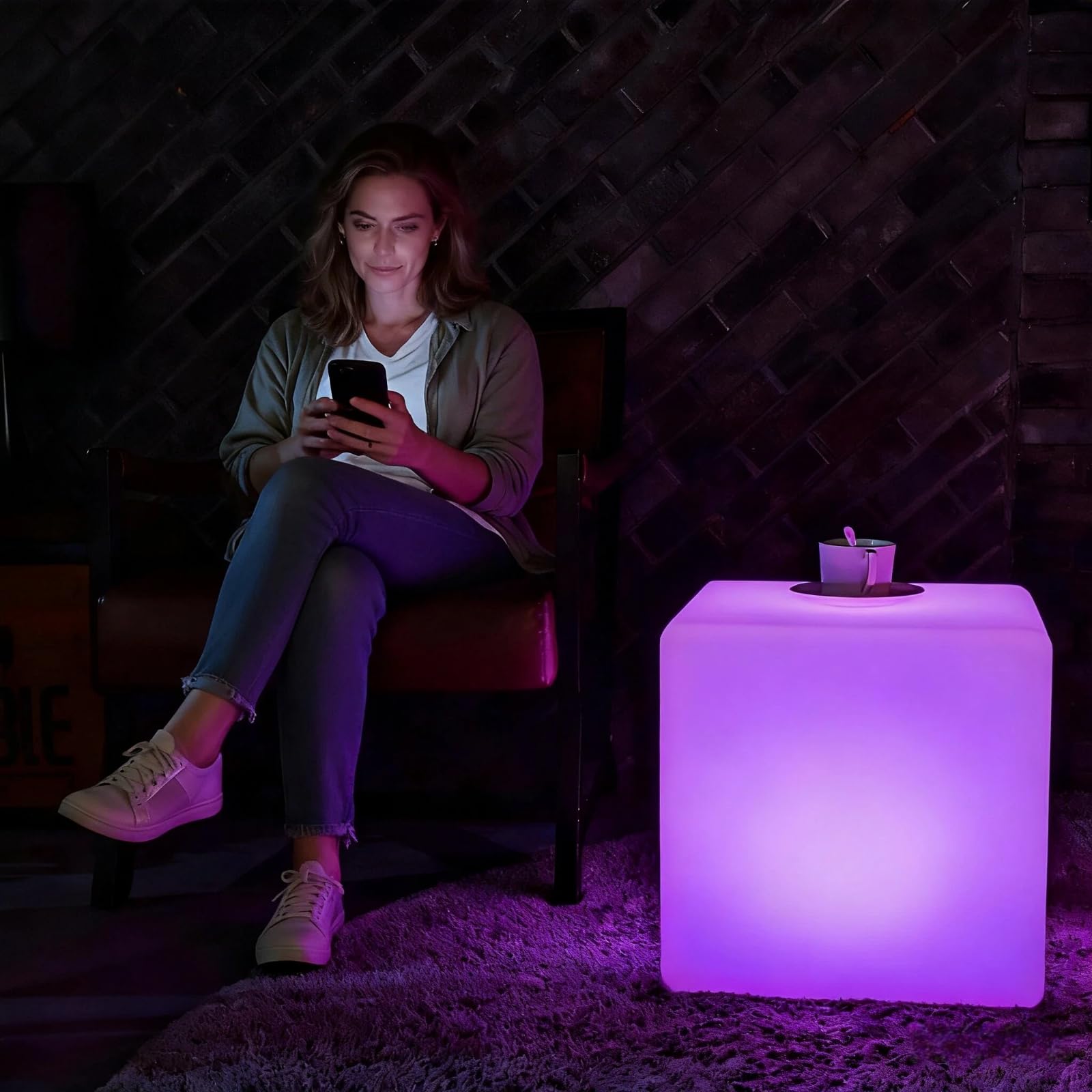 LOFTEK 20-inch RGB LED Cube Light - Rechargeable, IP65 Waterproof, Multicolor, Remote Control for Home, Outdoor, Pool, Party Decor