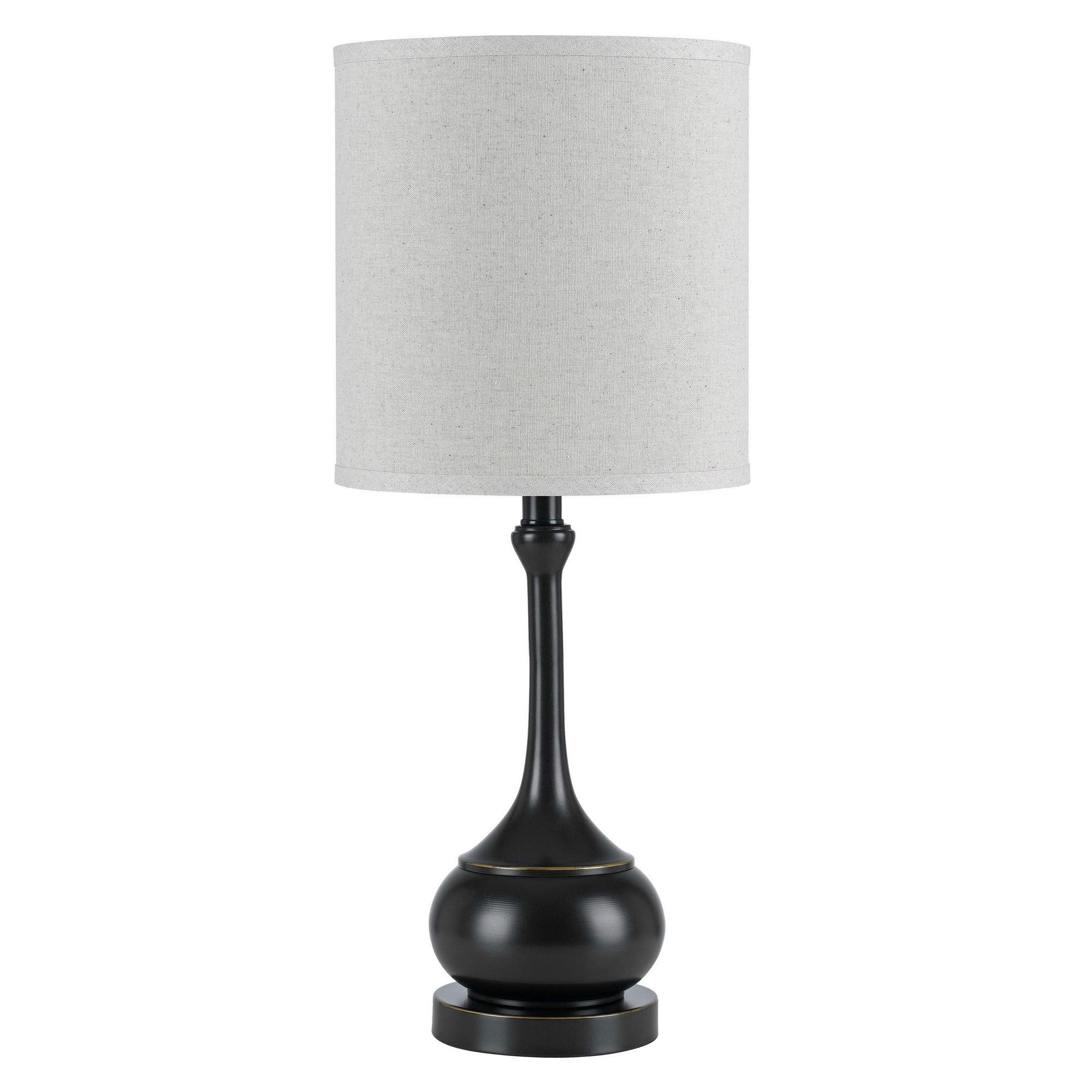 Benzara Metal Accent Lamp, Elongated Bellied Shape, Drum Shade, Black, Model BM224929