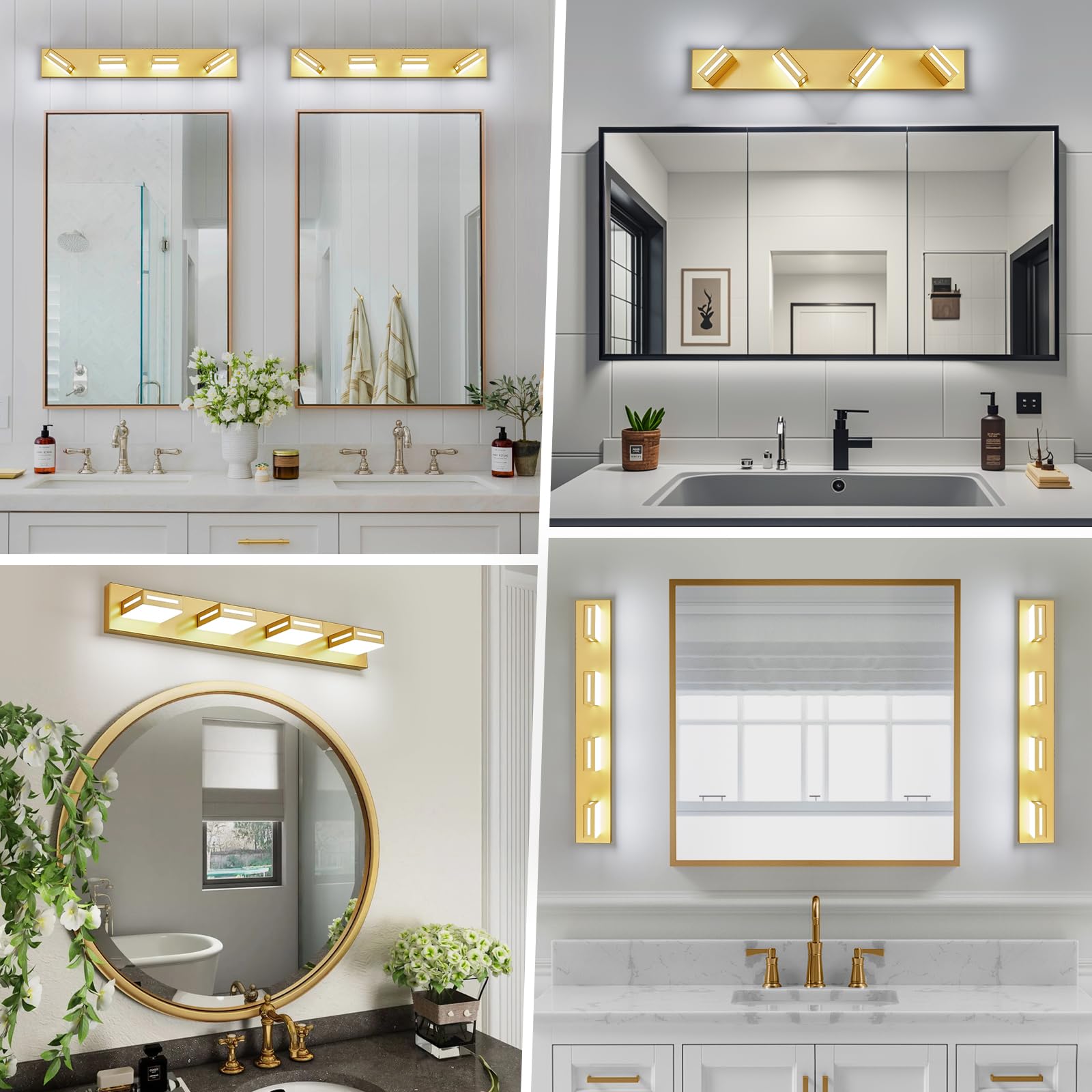 Donrao 30-Inch 4-Light LED Bathroom Vanity Light Fixture, Gold, Metal, Model DY2409200004, Cool White 6000K Lighting for Bath