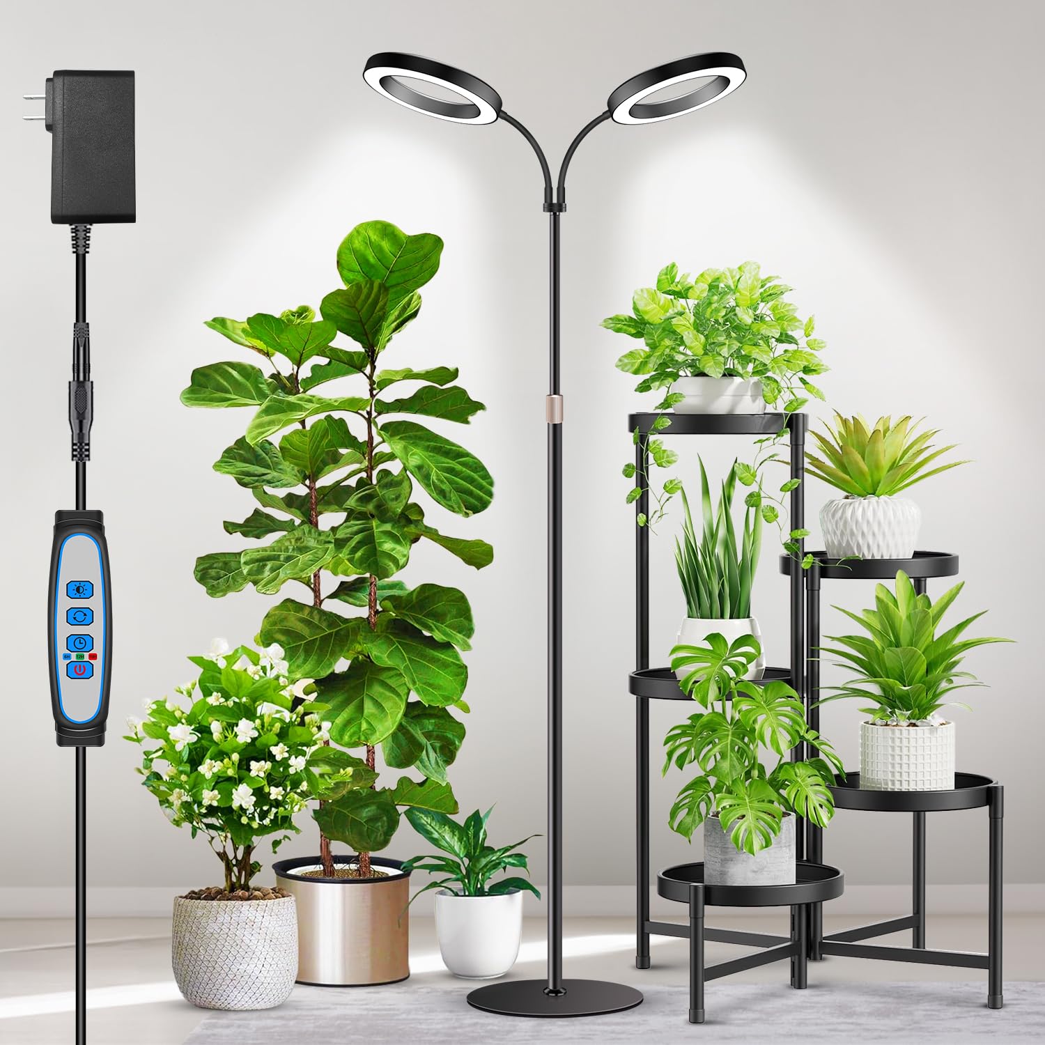Aumtrly Large Plant Light for Indoor Plants, 2 Head Full Spectrum Grow Light with 68 Adjustable Stand for Growing Large Tall Pla