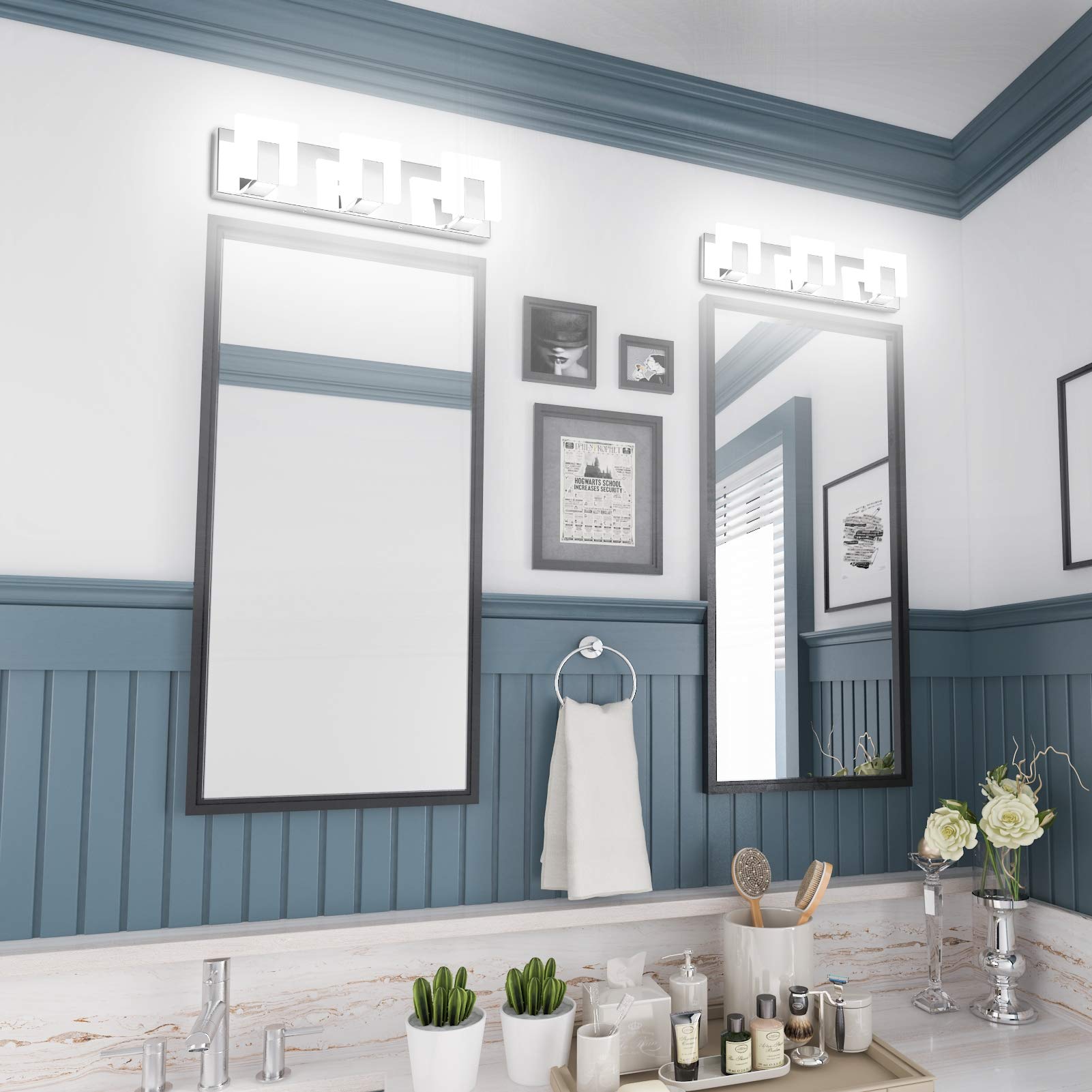 Aipsun Modern LED Vanity Light - 3 Lights, Frosted White Acrylic, Chrome Finish, 6000K for Bathroom, Model Ca-1105-3T
