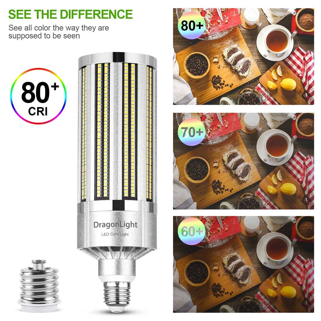 Dragonlight 80W Commercial Grade Corn Led Light Bulb Fanless(600 Watt Equivalent) E26/E39 Large Mogul Base Led Lamp 3000K Warm W