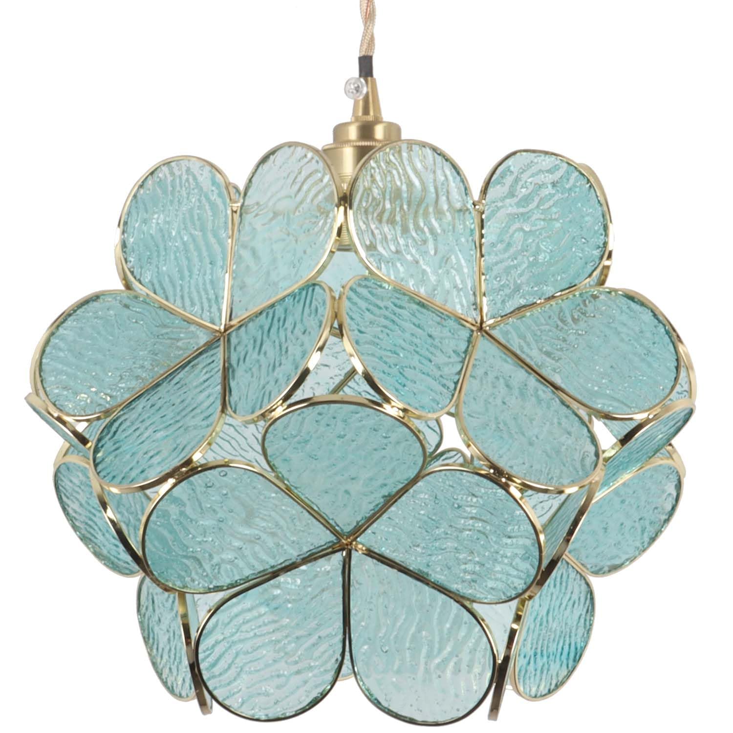 Bieye L10917 Petals Tiffany Style Stained Glass Ceiling Pendant Light for Home Decoration (Textured Aqua Blue, 12 Cherry Blossom