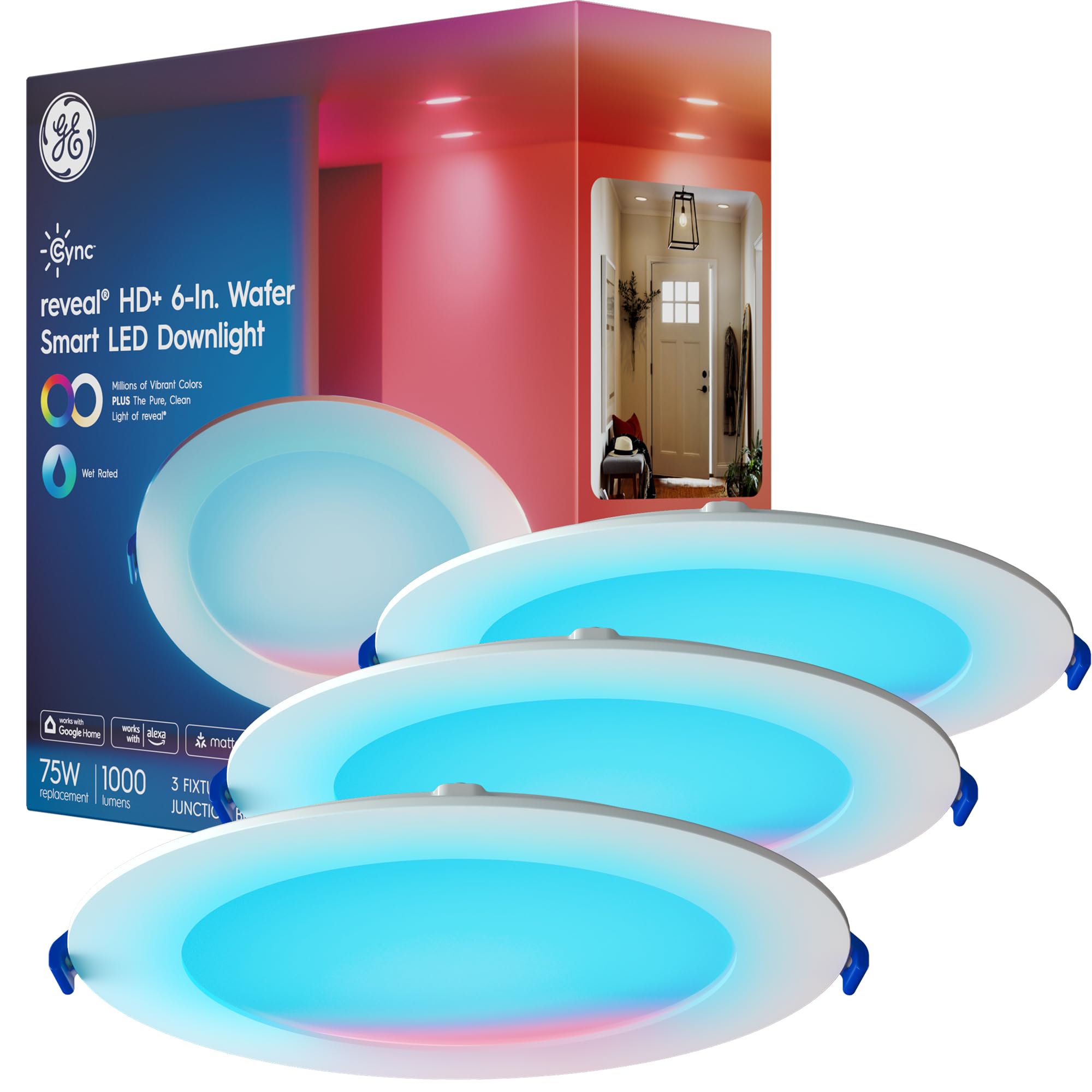 Cync Ge Reveal Wafer Smart Led Downlight, Color Changing Lights, Matter Compatible, Compatible With Alexa And Google Home, No Re