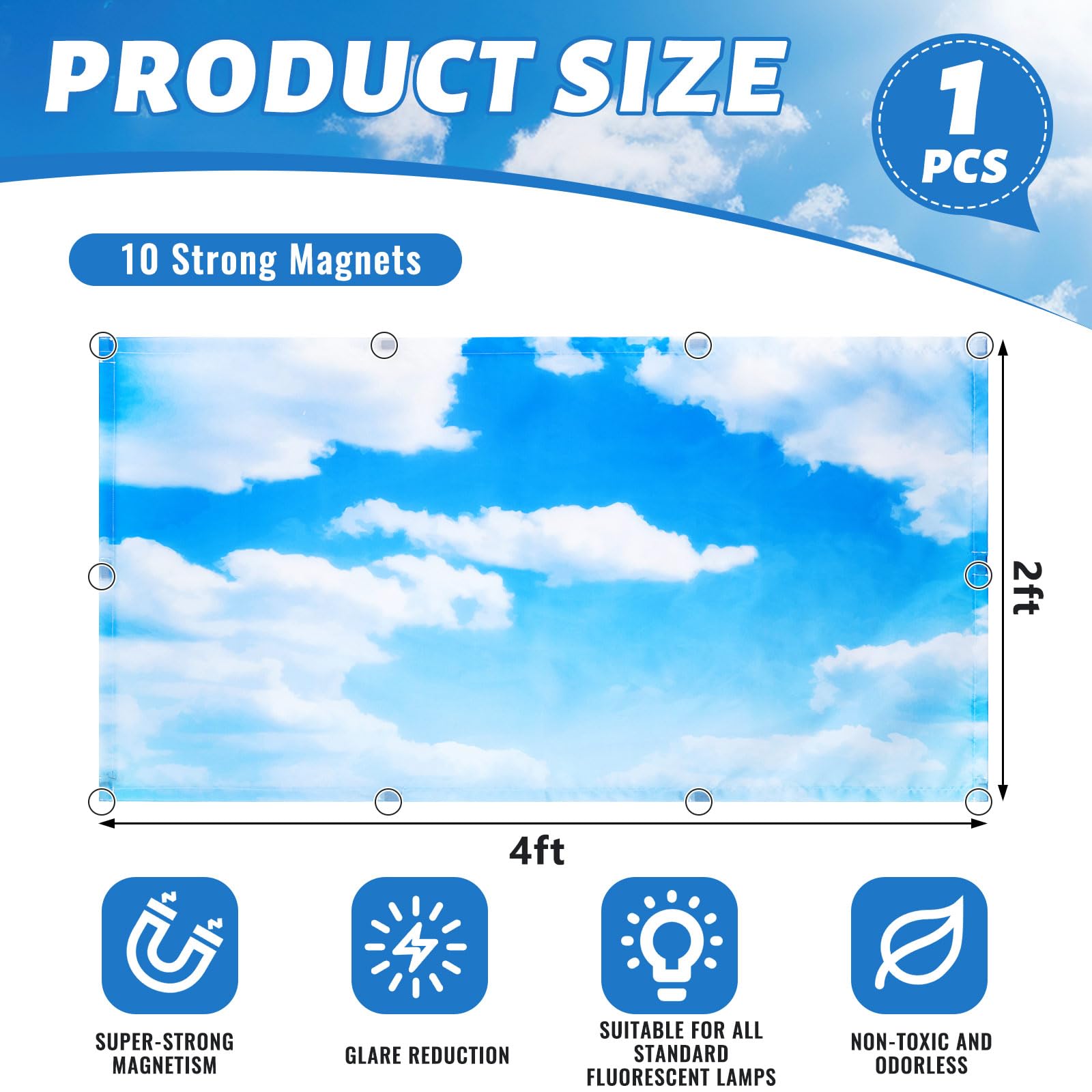 Patelai Fluorescent Light Cover for Ceiling - 4 x 2 Feet, Magnetic Shade, Model PT-Patelai-2656, Ideal for Classroom & Office Decor