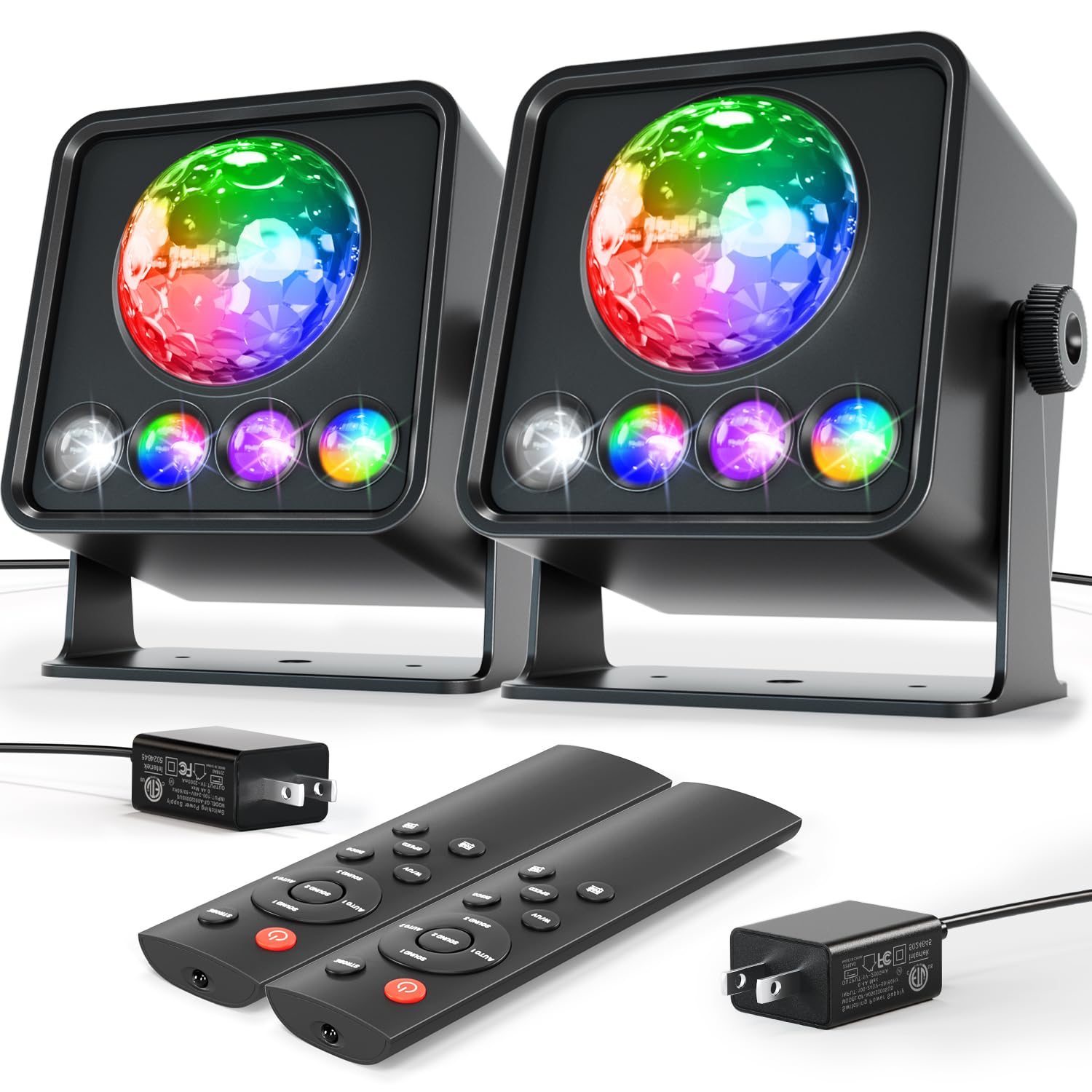 2-Pack Sunset Lamp Disco Ball Party Lights - Sound Activated LED Strobe & Stage Lights for Home Parties, Weddings, Bars, Clubs, 