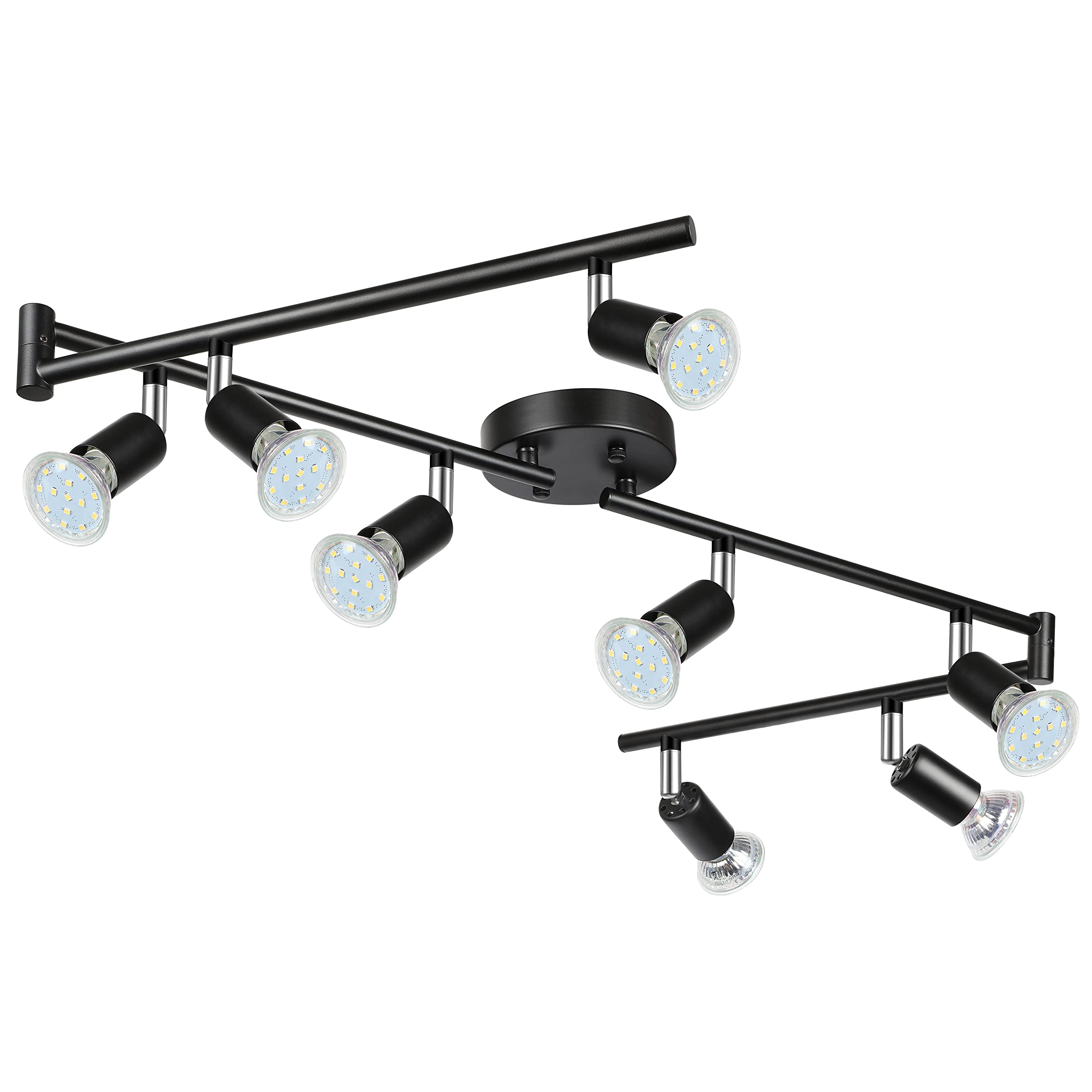 Unicozin LED Track Lighting Kit, 8 Light, Black, Flexibly Rotatable Heads, Includes 8 x GU10 Bulb, Daylight White 5000K