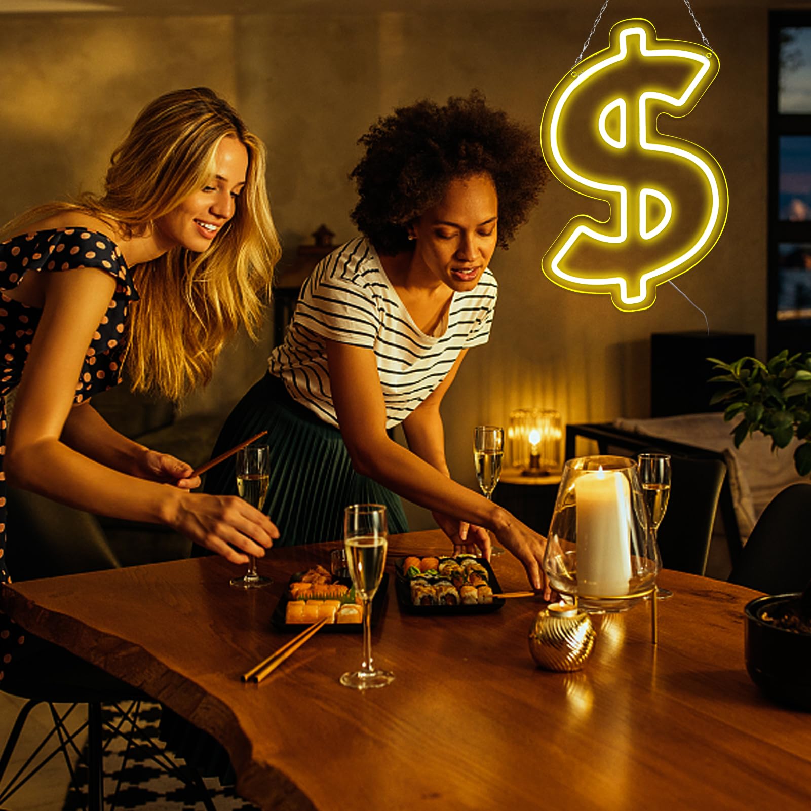 Jfllamp Dollar $ Neon Signs For Wall Decor Money Neon Lights For Bedroom Led Business Signs Suitable For Man Cave Bar Pub Restaurant Christmas Gift Art 5V Power Adapter 10.2 * 14.6 Inch(Yellow)