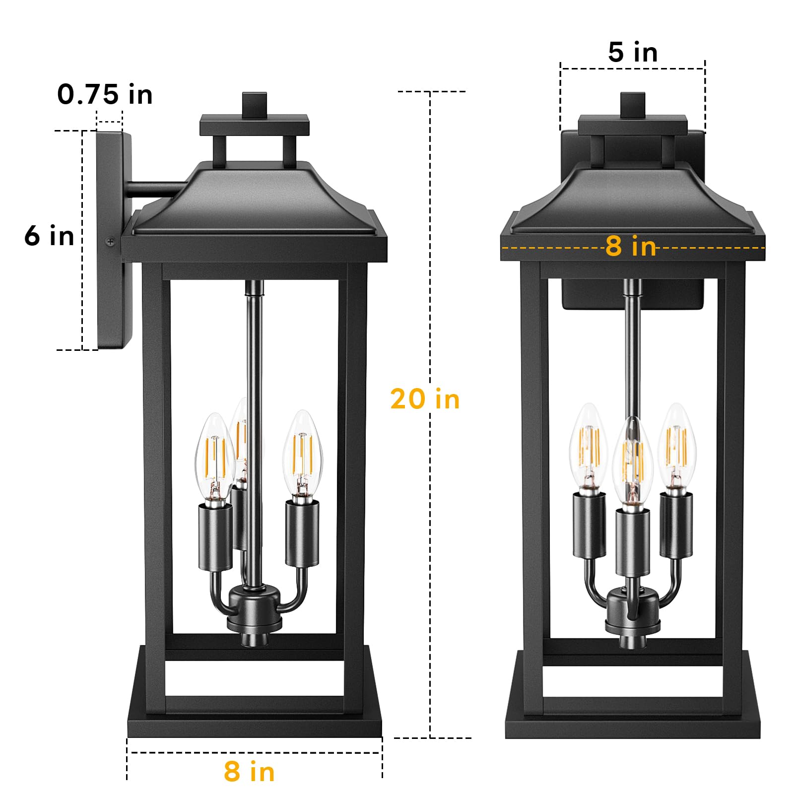 Venzblomia Large Outdoor Light 3-Light 20 Black Exterior Lighting Fixture  Modern Outside Wall Mounted Porch Sconce  Waterproof Patio Garage Garden Carriage Lantern Lamp For House E12  1-Pack