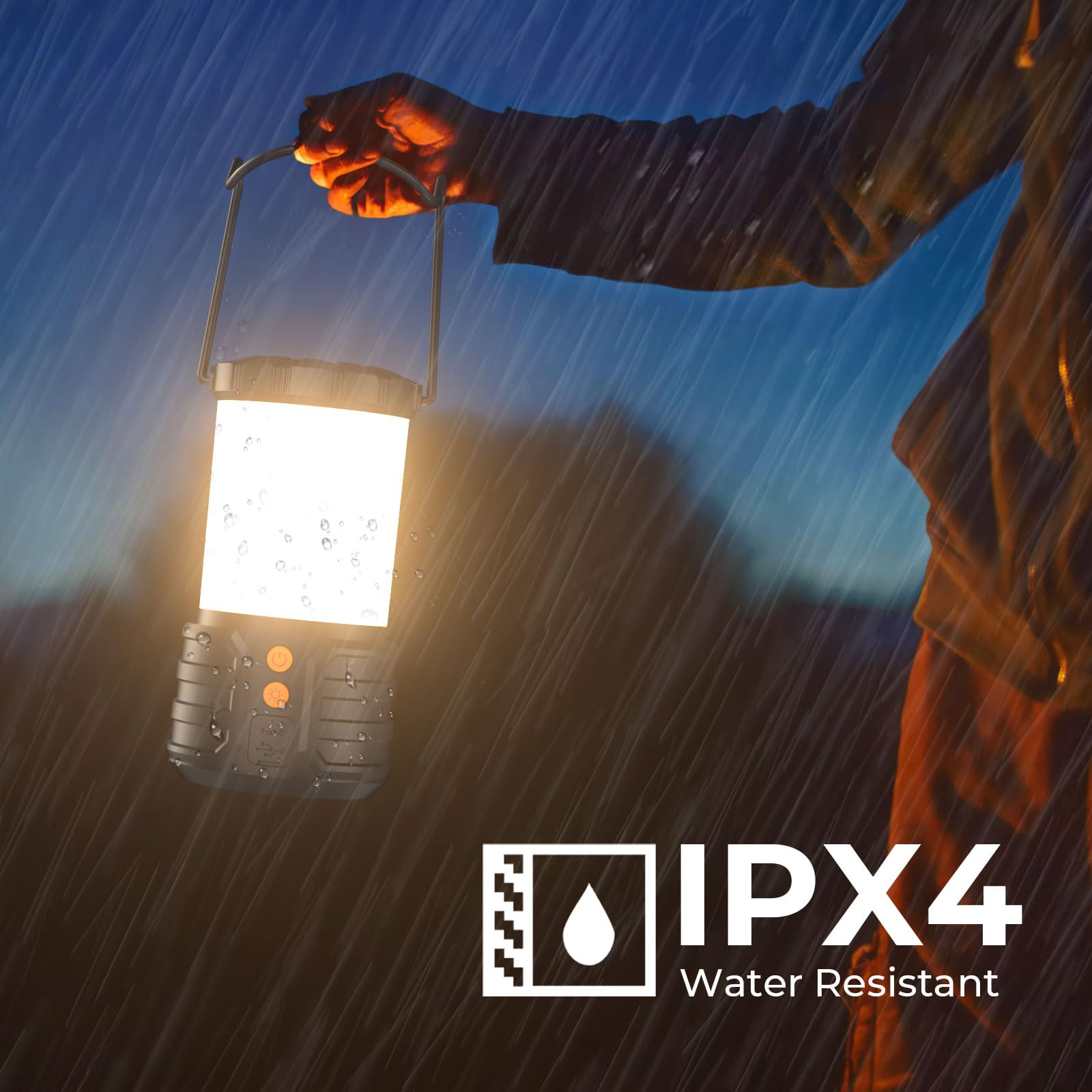 PopoIron Camping Lantern - 5000mAh Rechargeable, IPX4 Waterproof, Black, EL01 Model, 1 Pack