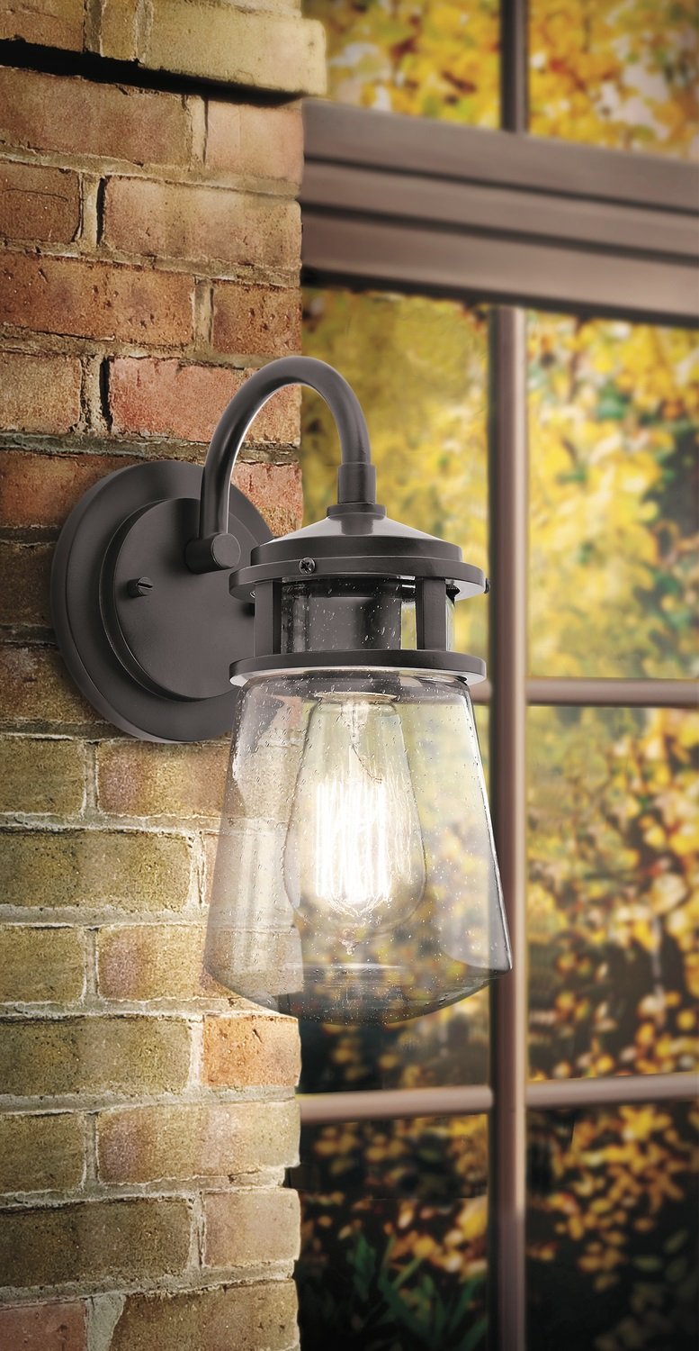 Kichler Lyndon 15'' Wall Sconce In Architectural Bronze, 1-Light Indoor Outdoor Wall Light With Clear Seeded, (15'' H X 6'' W),