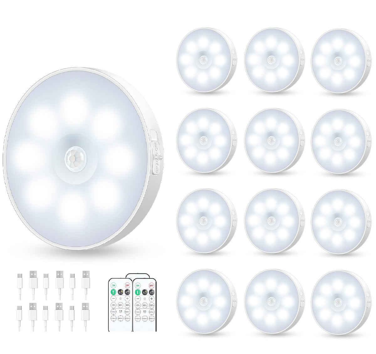 YLXS Motion Sensor Puck Light with Remote, Wireless Dimmable Under Cabinet Lighting, Rechargeable Magnetic Closet Night Light, 1