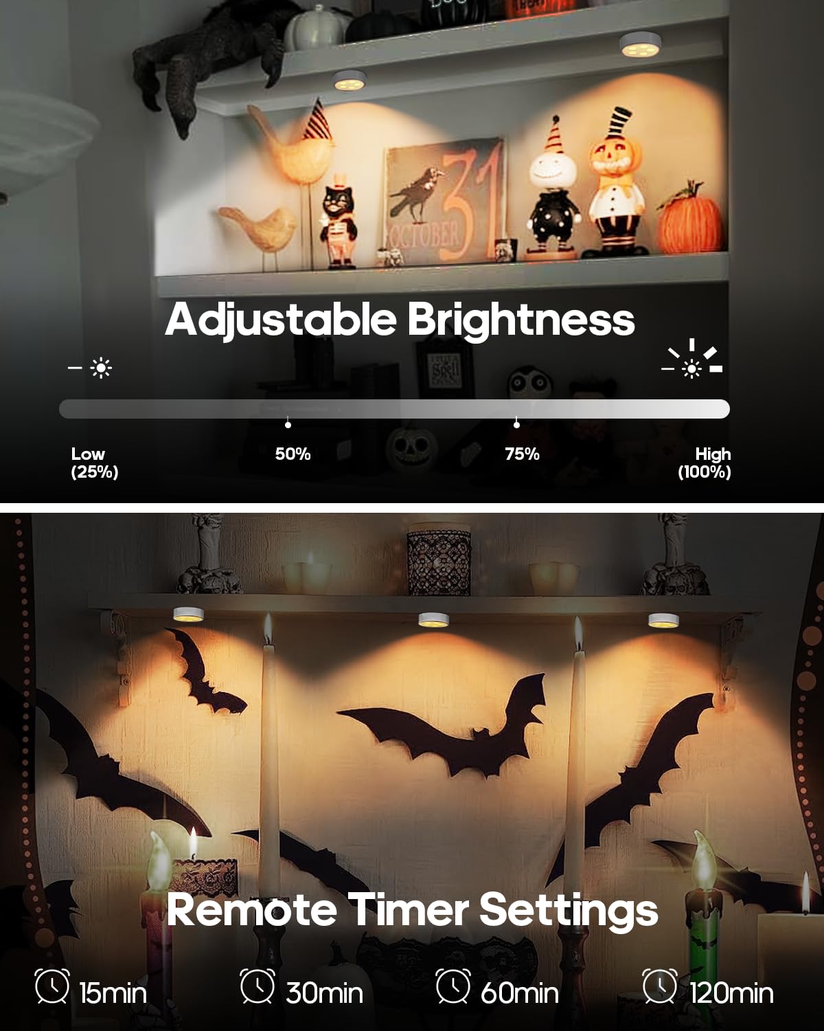 Puck Lights With Remote Control,Under Cabinet Lighting Magnetic,Led Closet Lights Rechargeable,Dimming Tap Light, Stick On Lights, For Closet, Bedroom Wall, Under Cabinet(Warm Color)2 Pack