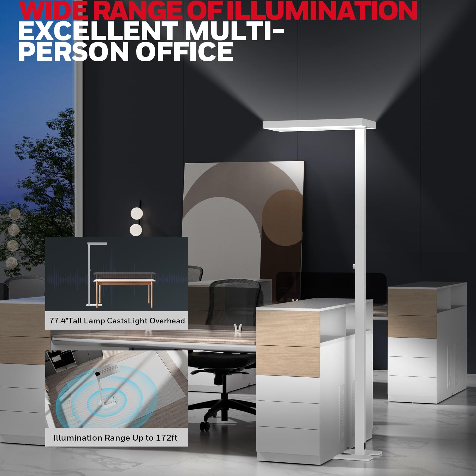 Honeywell Modern LED Floor Lamp - Dimmable 100W Eye-Caring Light for Home Office, 4000K Natural Daylight, 172ft² Lighting Range, White