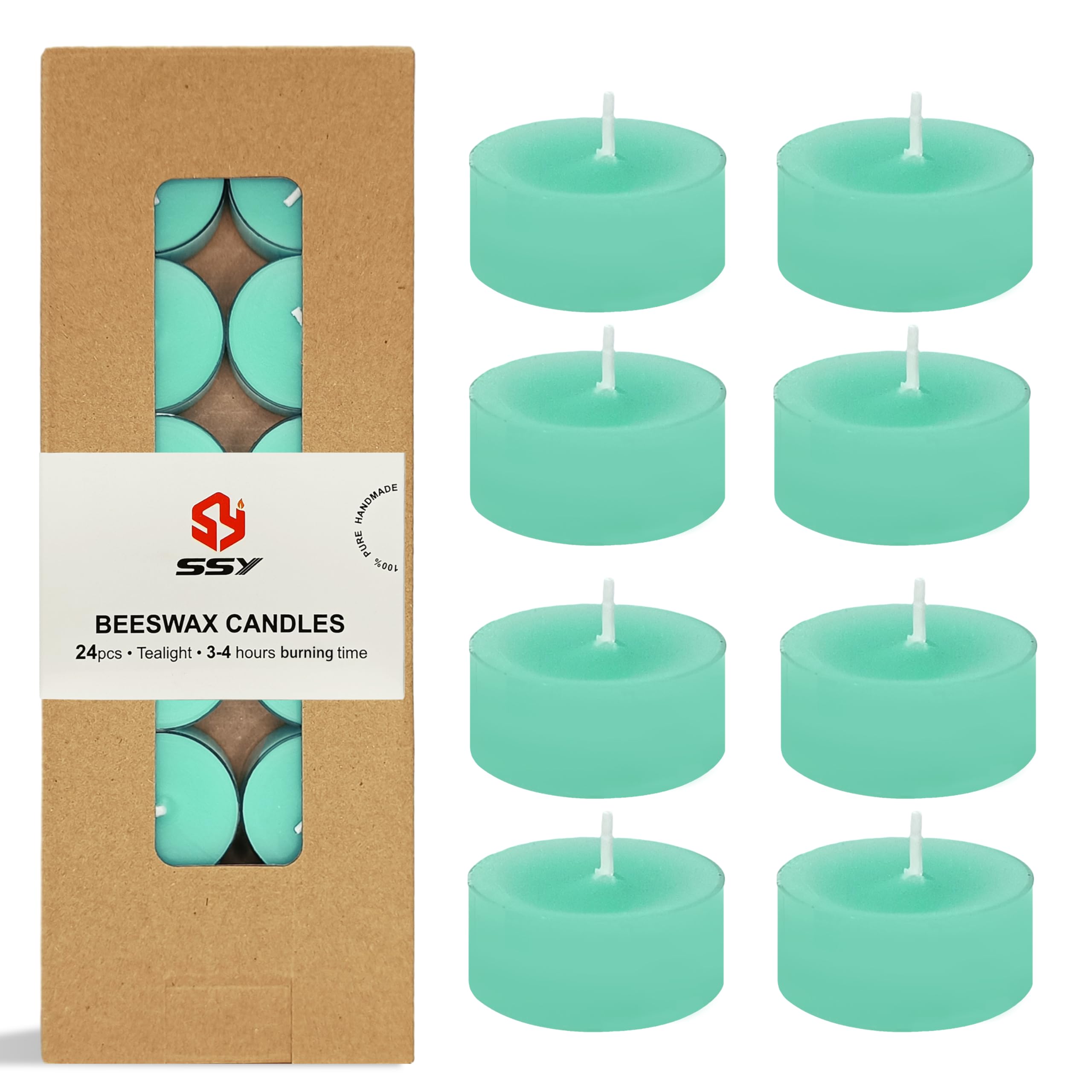 Tea Candles Handmade 24 Pack Mint Scented Smokeless Tea Lights Candles 7 Hour Long Burning for Wedding Yoga Spa Decoration(Green)