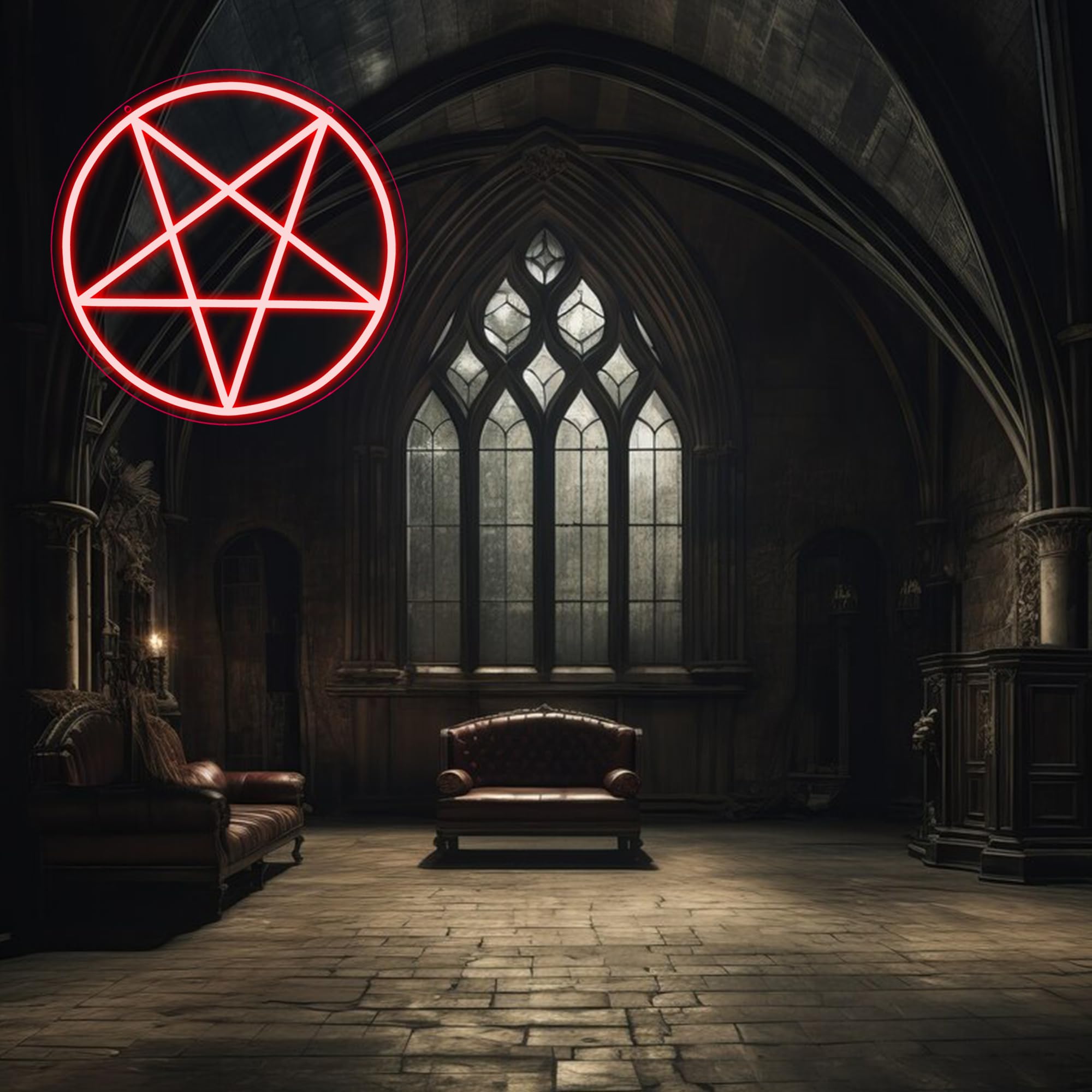 Allball Satanic Pentagram Neon Sign  Dimmable Led Gothic Pentagram Neon Light  Usb Powered For Home Bedroom Dorm College Party Christmas Gifts(13 * 13In)