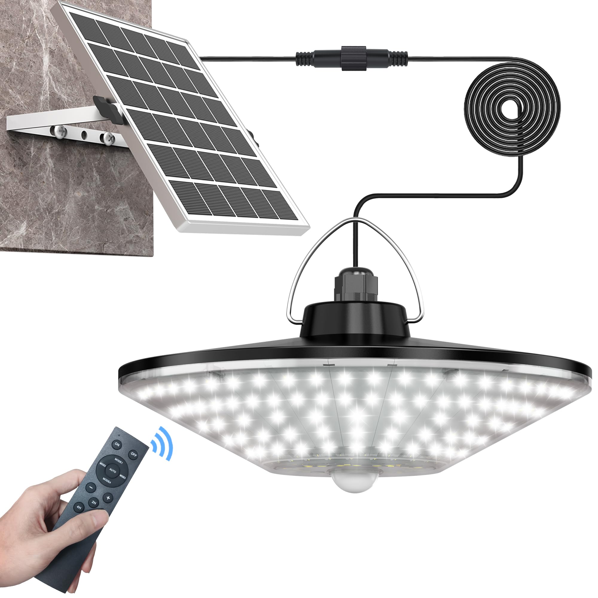 Solar Shed Light Outdoor Indoor Solar Powered Motion Sensor Light 198LED 1200LM Daytime Work Light with 5 Lighting Modes Remote 