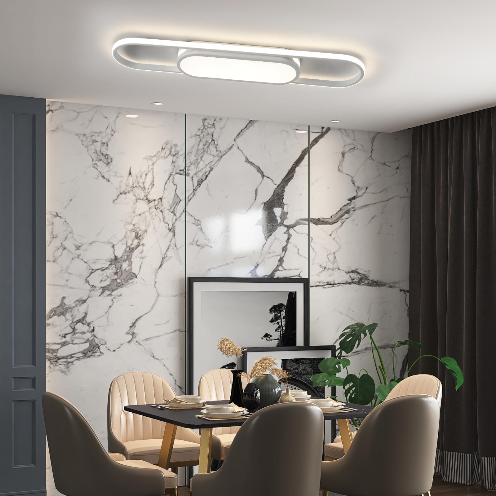 Qcyuui Modern Led Ceiling Light Dimmable Linear Ceiling Lamp 31.5In Kitchen Lighting Fixtures Ceiling For Bedroom Hallway Dining Room (45W/3000-6500K/White)