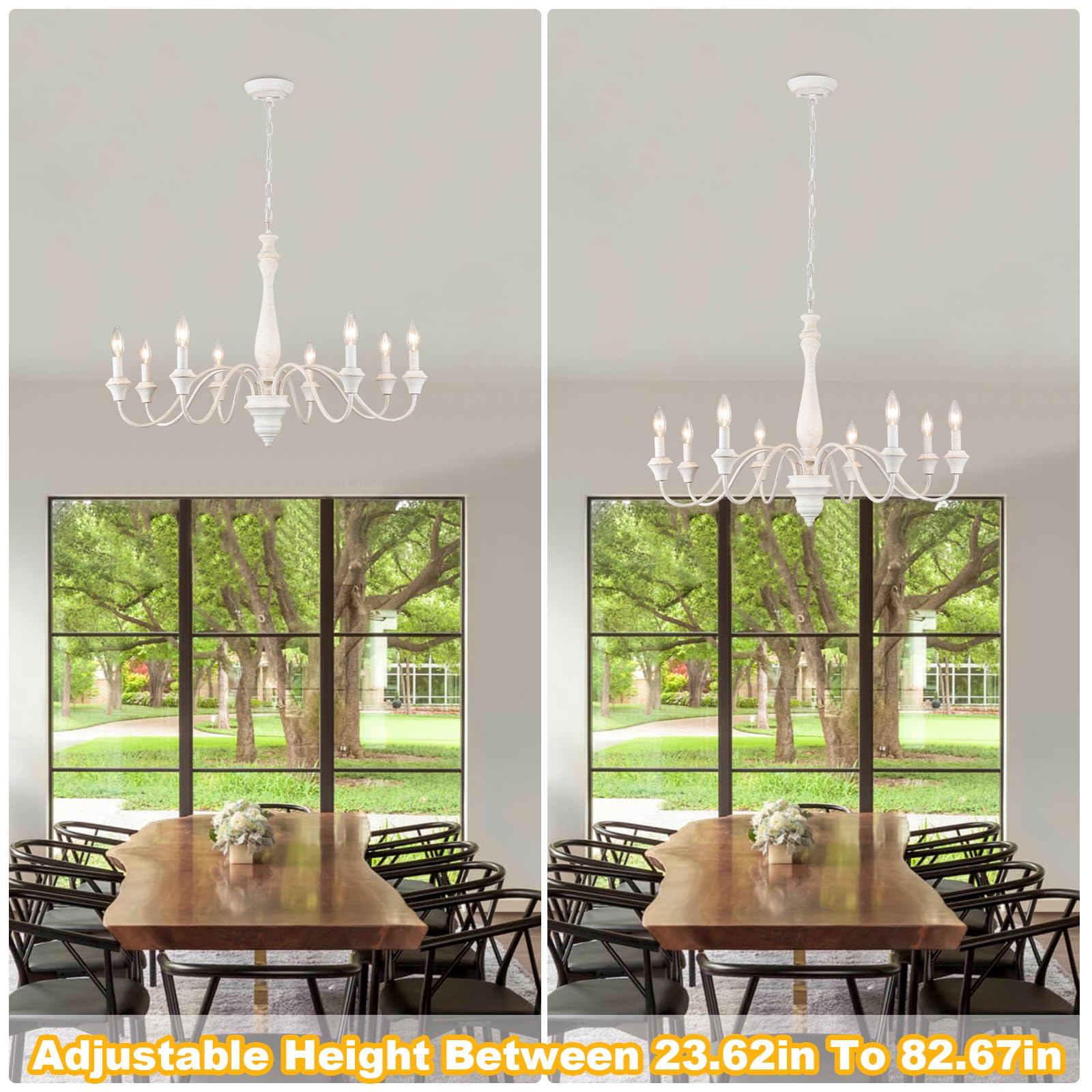 ZJVAIVE French Country 8-Light Chandelier, Rustic Metal Pendant Light, Wood Finish for Dining Room, Kitchen, Living Room, Model a98aa223