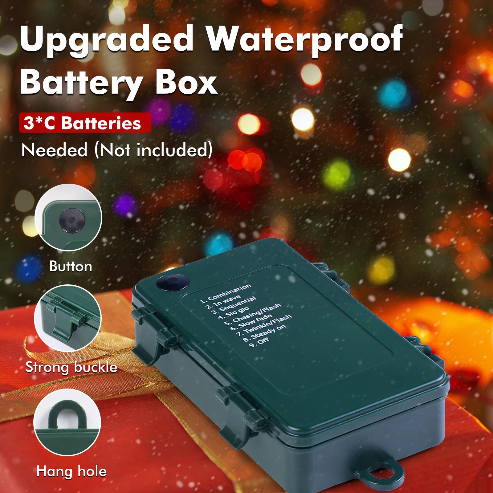 Quntis 164Ft 1000Led Super Bright Battery Powered Christmas Lights, C Batteries Required (Not Included), 8 Modes & Timer Indoor/