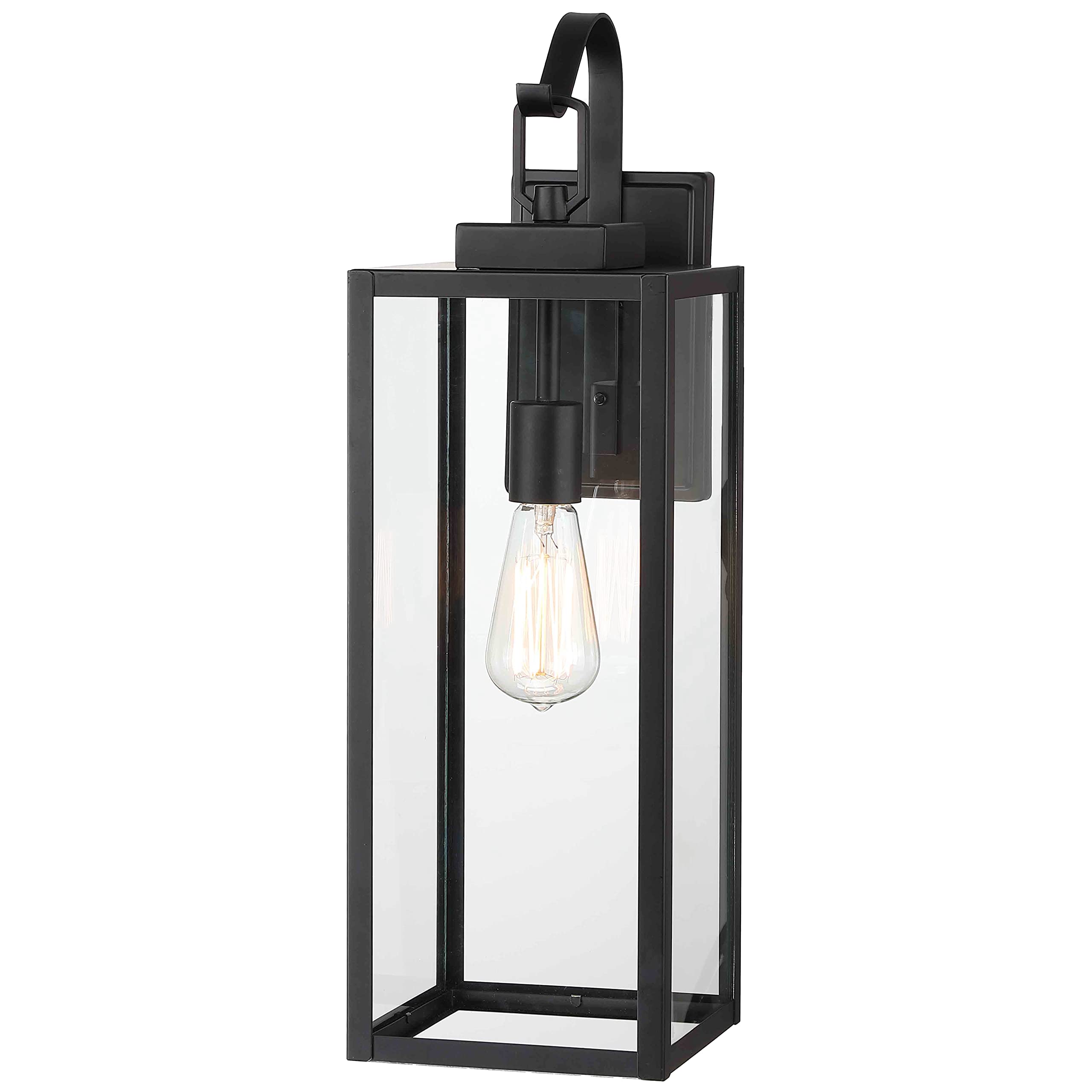 Pia Ricco Extra Large Size Outdoor Wall Lights, 22.5 Inch Matte Black Oversized Exterior Light Fixture with Clear Glass Shade, F