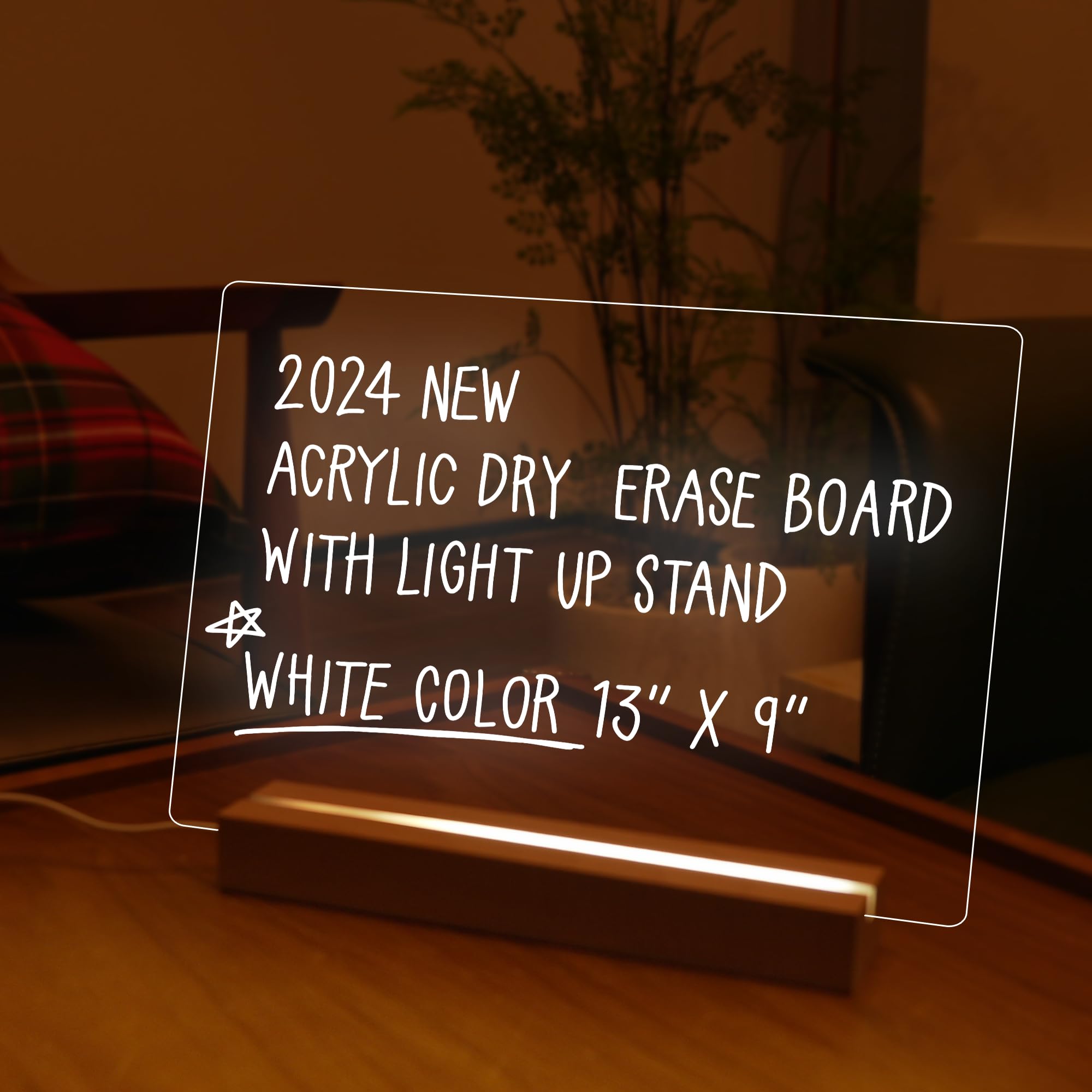 MemeLight Acrylic Dry Erase Board with Light 13 x 9 - LED Memo Display and Notepad Lamp for Clear Reminders - Acrylic Lamp - Durable Acrylic Night Light - Unique Acrylic Stand