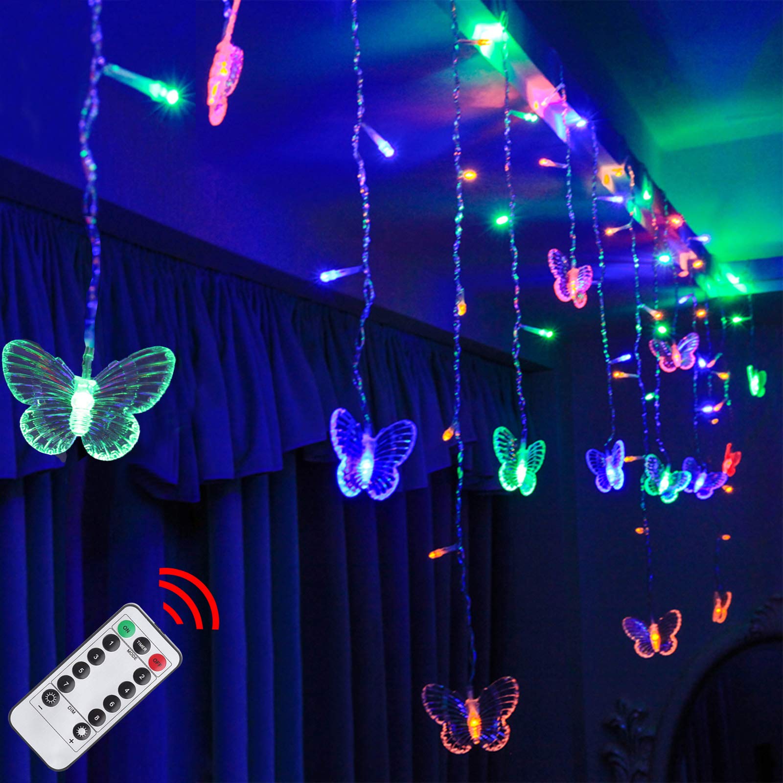 Decorman Butterfly Curtain Lights, 13ft 96 LED USB Window Fairy Lights 16 Butterflies 8 Modes Firefly Twinkle Timer String Lights with Remote for Room Bedroom Wall Ceiling Party Wedding Christmas