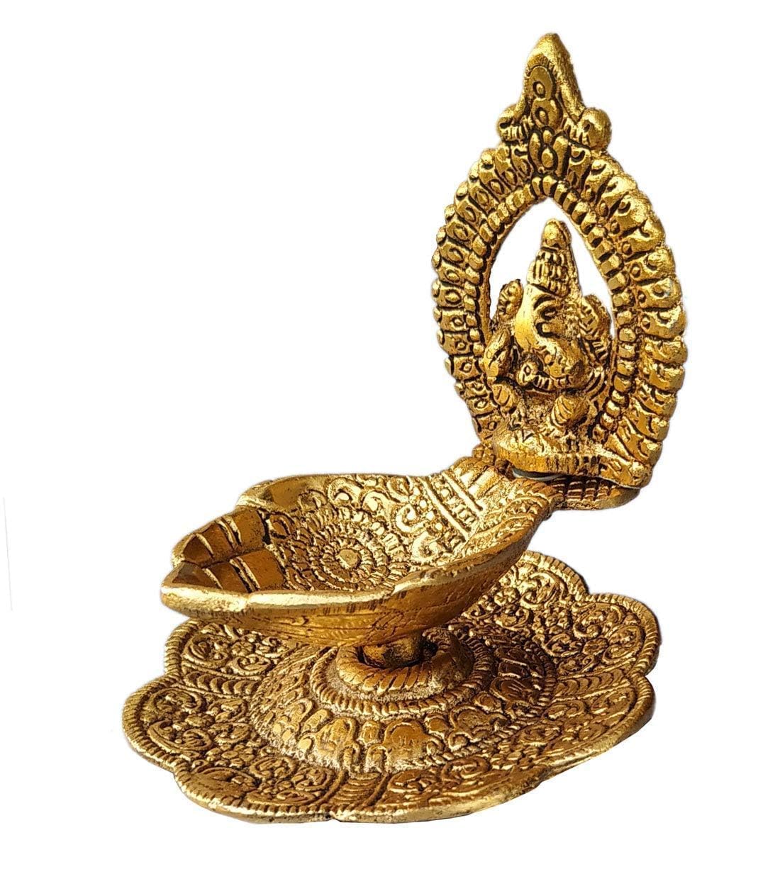 Klassic Ganesha Idol Oil Lamp Diya|Diwali Diya for Puja Diwali Gift Home Temple Articles Decoration Gifts|(Pack of 1,Golden)