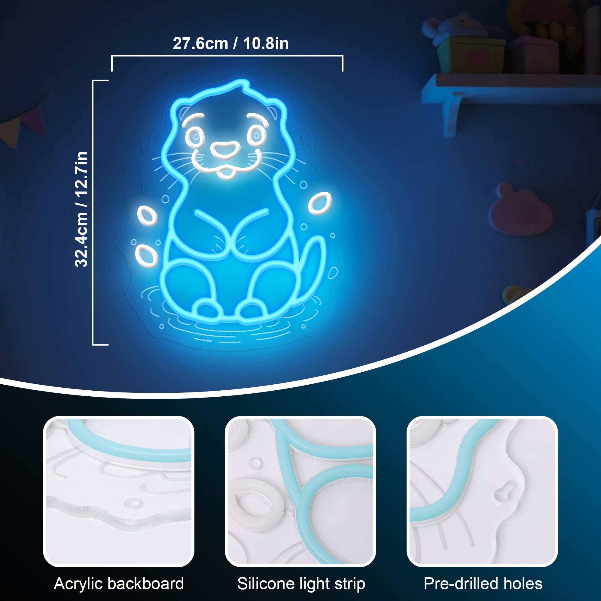 OkiyiD Sea Otter Neon Sign - USB-Powered Glass Wall Decor, 11.8" x 16.15", Perfect for Kids Bedroom & Gifts for Otter Lovers