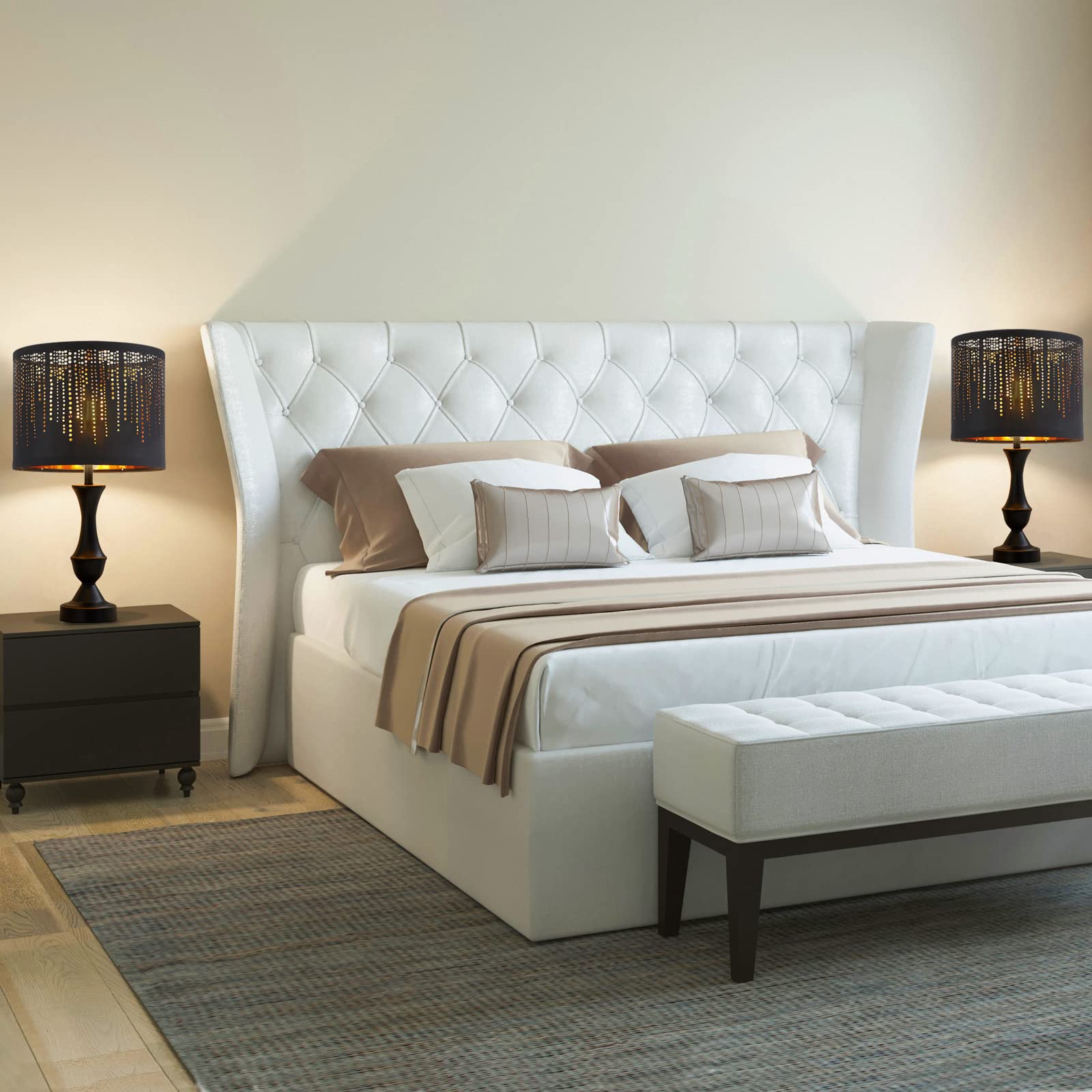 Luvkczc Black Drum Lampshades Set Of 2, 12.7 X 12.7 X 10, enhanced Fabric With Crystal Design