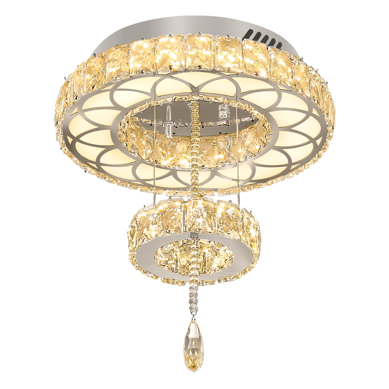 Flashing God Dia 12'' Crystal Mini Chandelier Crystal Silver Ceiling Light Fixtures LED Flush Mount Ceiling Light for Living Roo