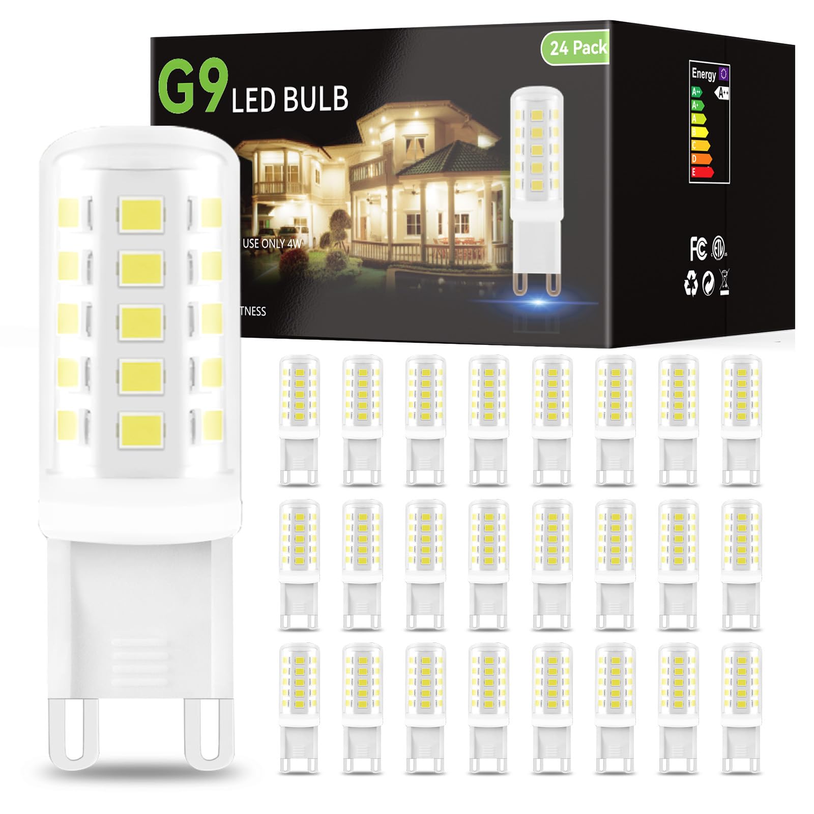 Dalattin G9 Led Bulb 24 Pack 4W Equivalent 40 Watt, 6000K Daylight White, Replacement T4 G9 Halogen Lights Bulb,450Lm, Non-Dimma