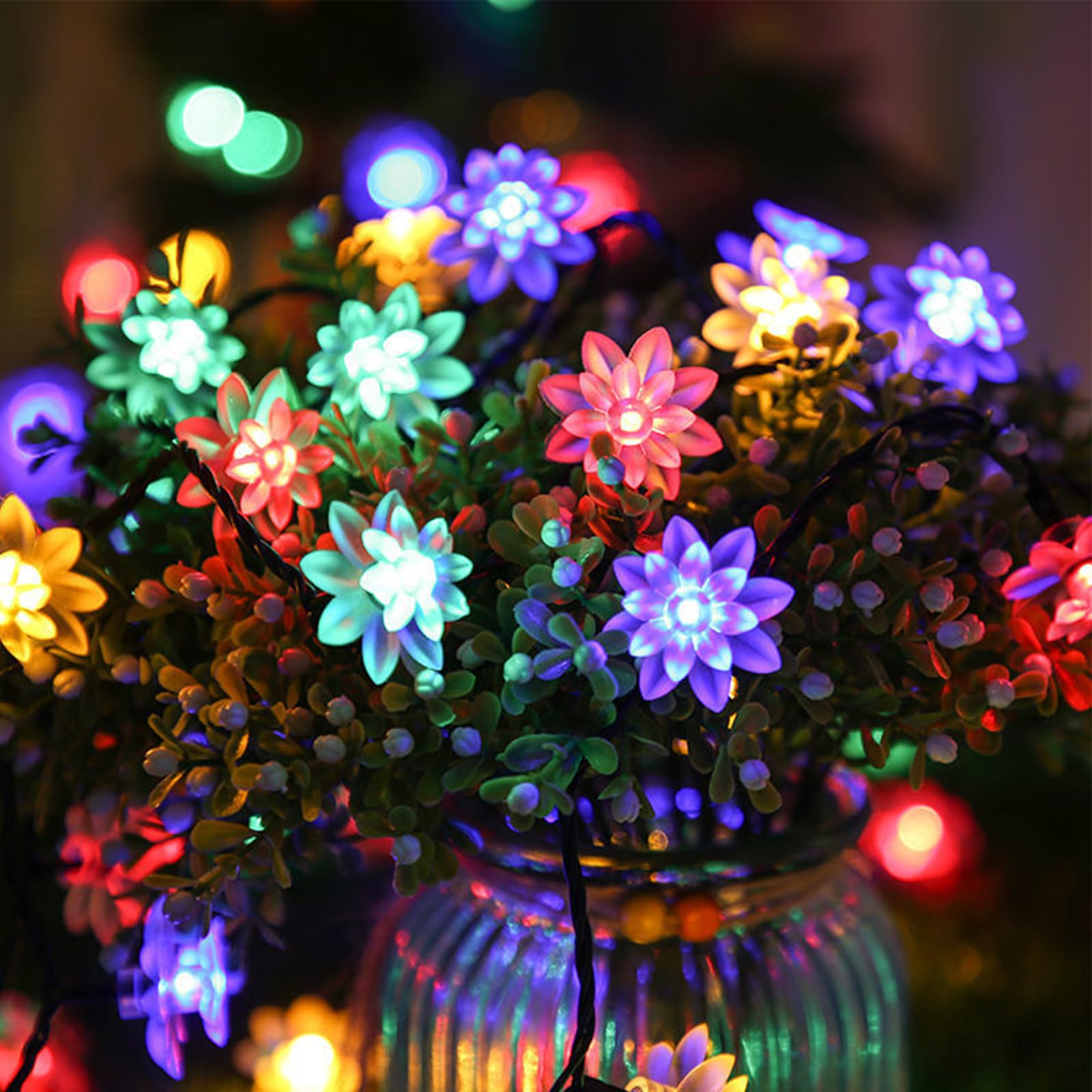 Decorative Flower String Lights  9.8 Ft 30 Led Battery & Usb Plug In Powered Novelty Fairy Floral Lamps For Bedroom Window Garden Wedding Party Christmas Easter Tree Hanging Decor (Multicolor)