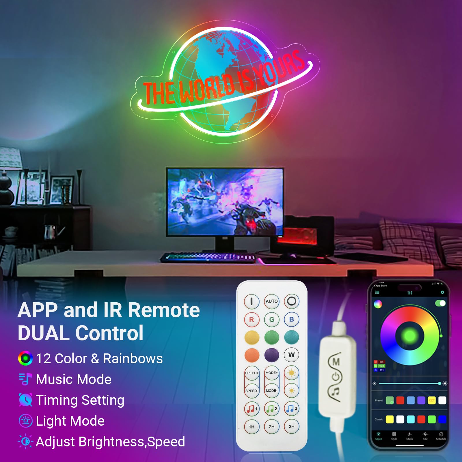 KiMineon Neon Sign Light - 7RGB  t LED Wall Decor, Acrylic, Multicolor, USB Powered for Home Bar, Game Room, Cafe, Wedding