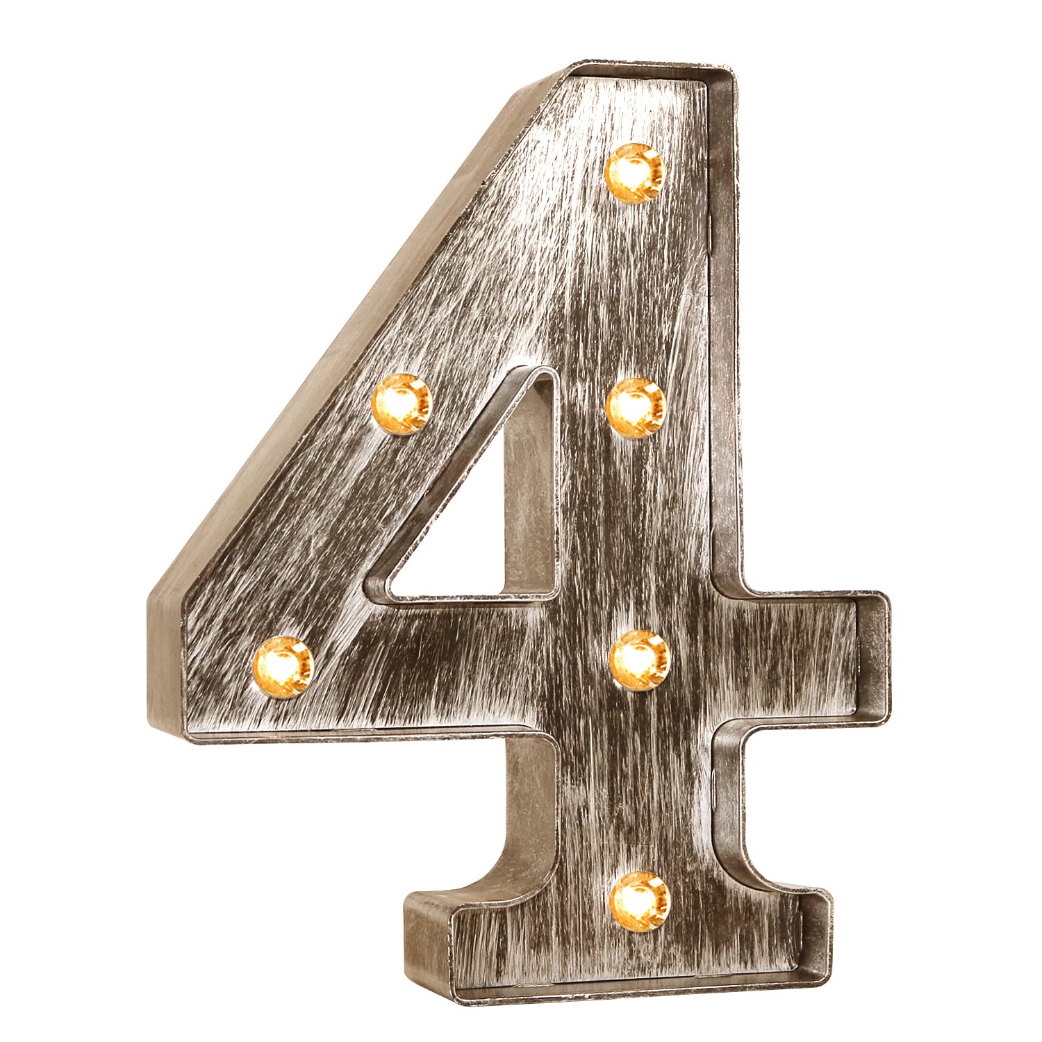 Glintee Brushed Silver Gray LED Number Lights Light Up Number Sign for Night Light Wedding/Birthday Party Battery Powered Christ