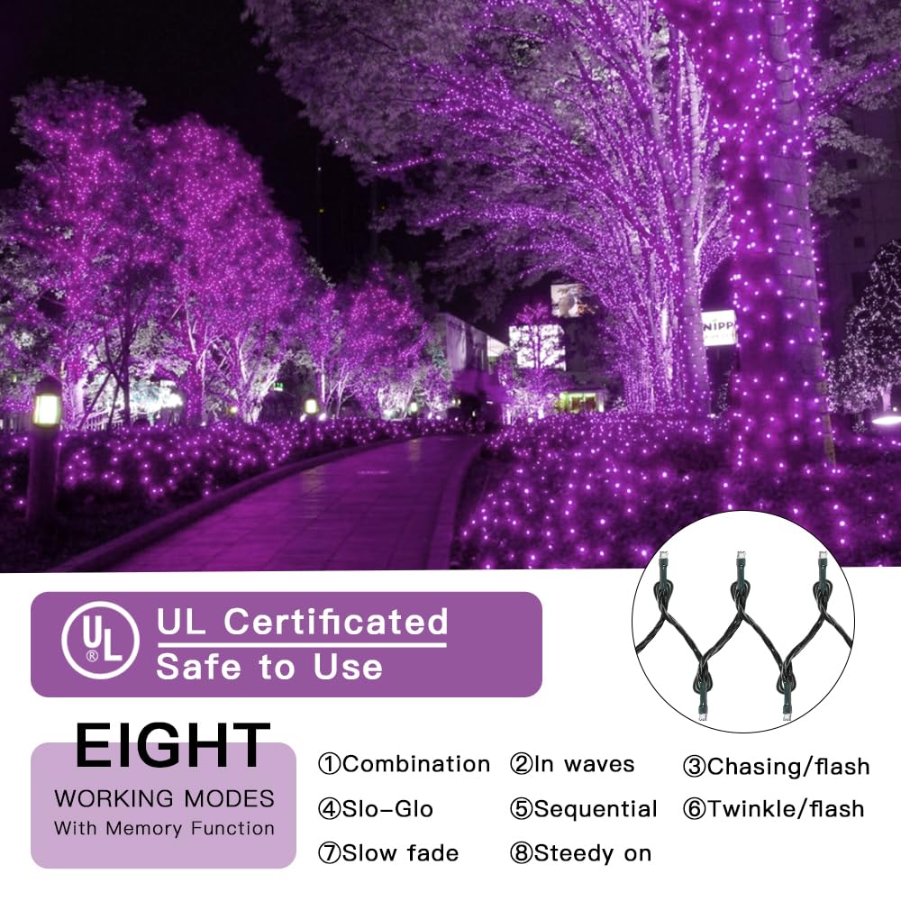 LetsFunny 300 LED Christmas String Lights, UL Certified, 108FT, Purple Light, Model JT-DC030V0200, Indoor & Outdoor Decor