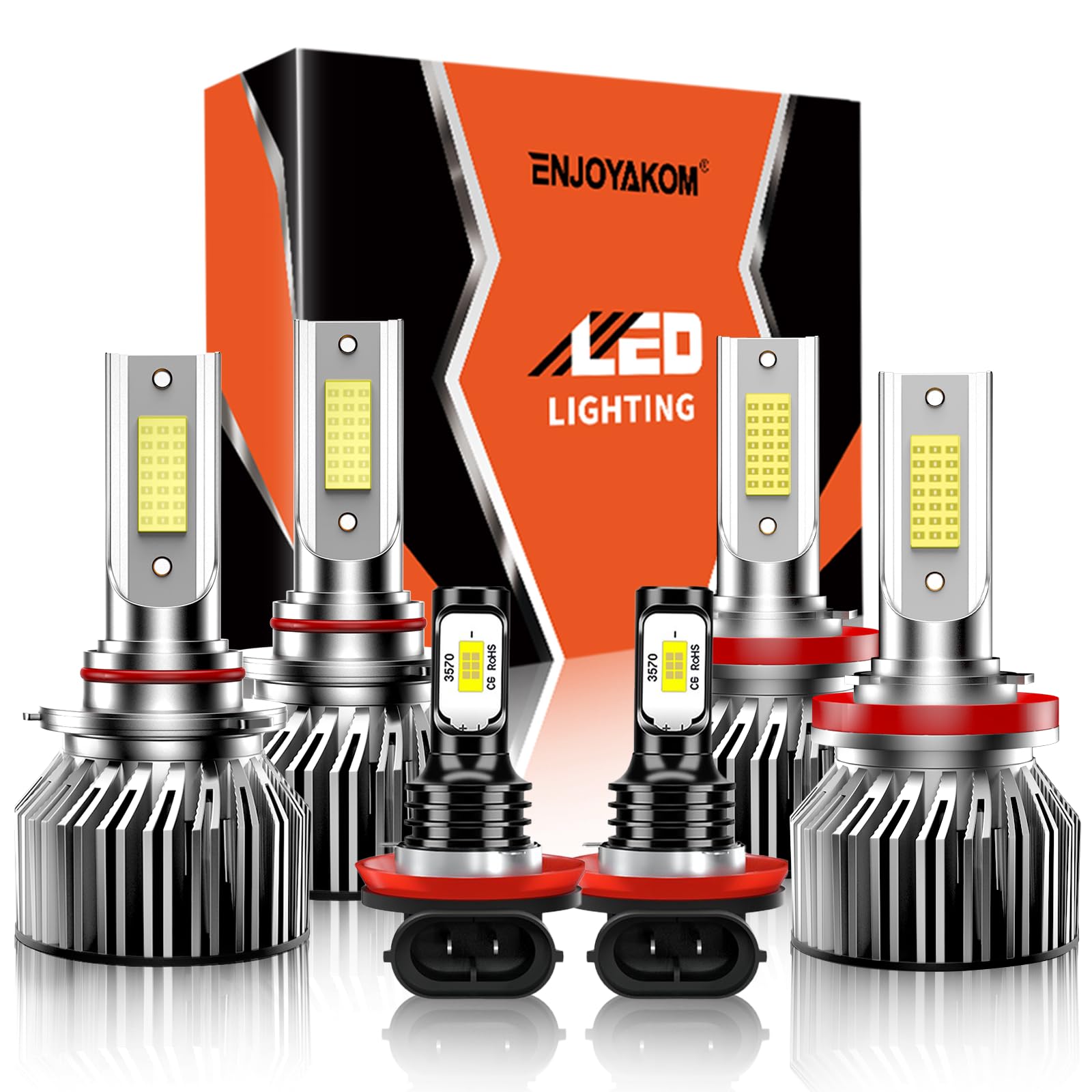 ENJOYAKKOM Compatible for 2019 2020 2021 2022 Dodge Ram 1500 2500 3500, High Low Beam Fog Lights Bulbs Combo 6500K White Plug-an