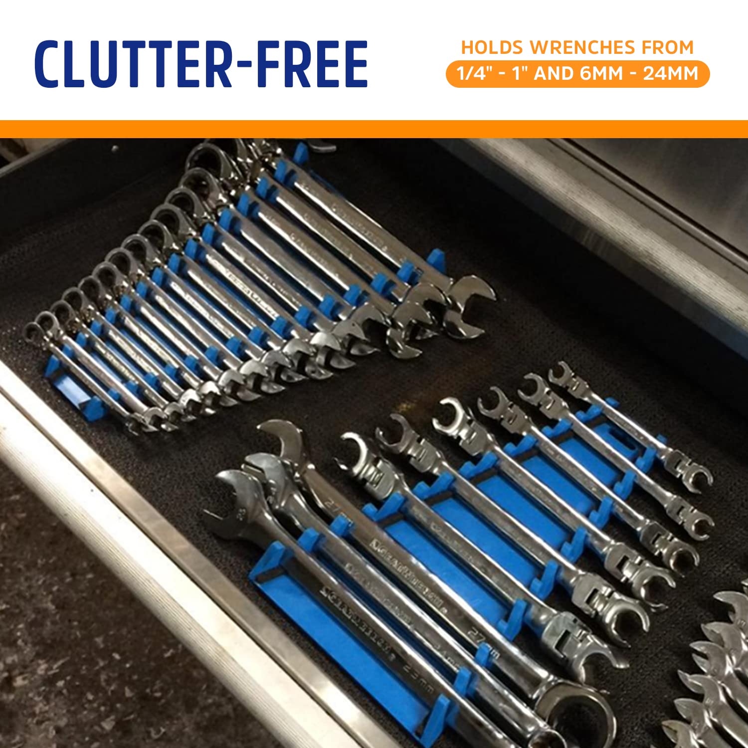 Protoco 4060 Reverse 15 Piece Wrench Rack, Tool Organizer For Tool Box, Tool Cart Or Wall Mounted, Orange